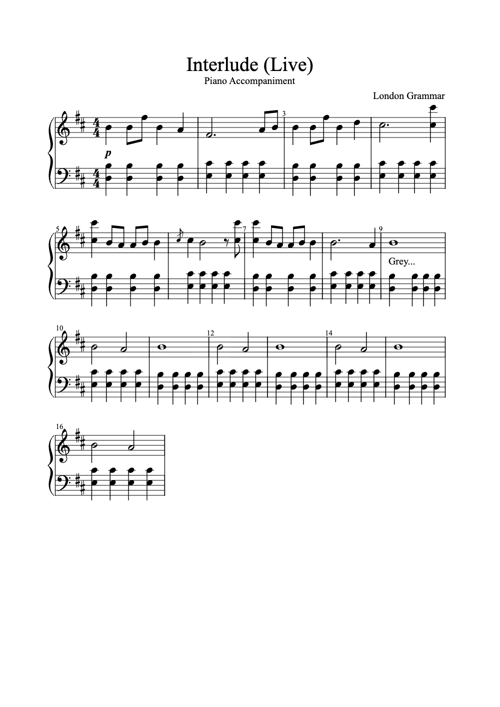 Sheet music preview for Interlude