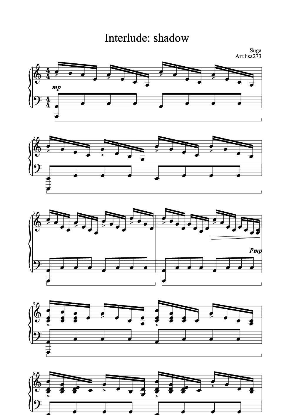 Sheet music preview for Interlude: Shadow