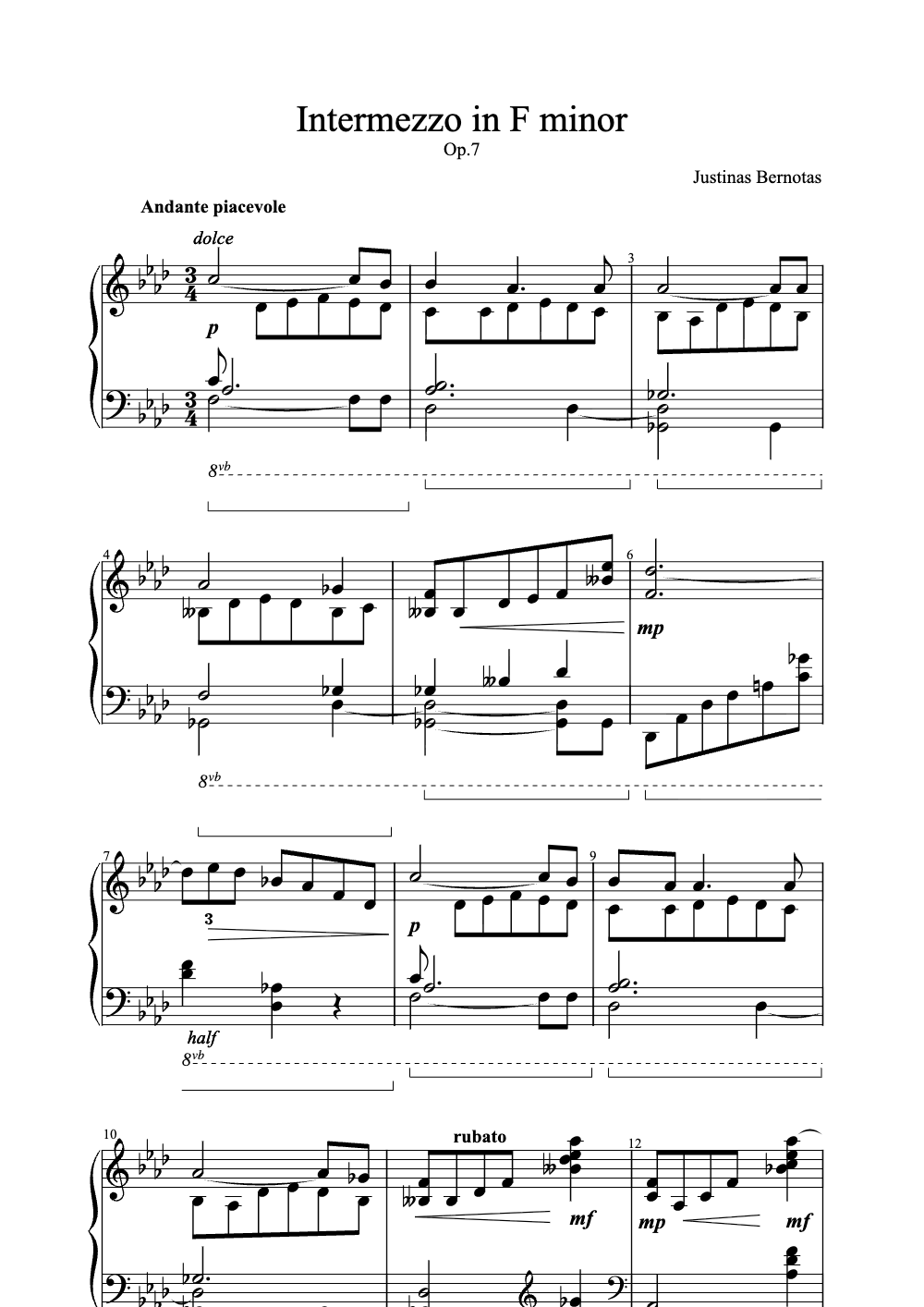 Sheet music preview for Intermezzo in F Minor