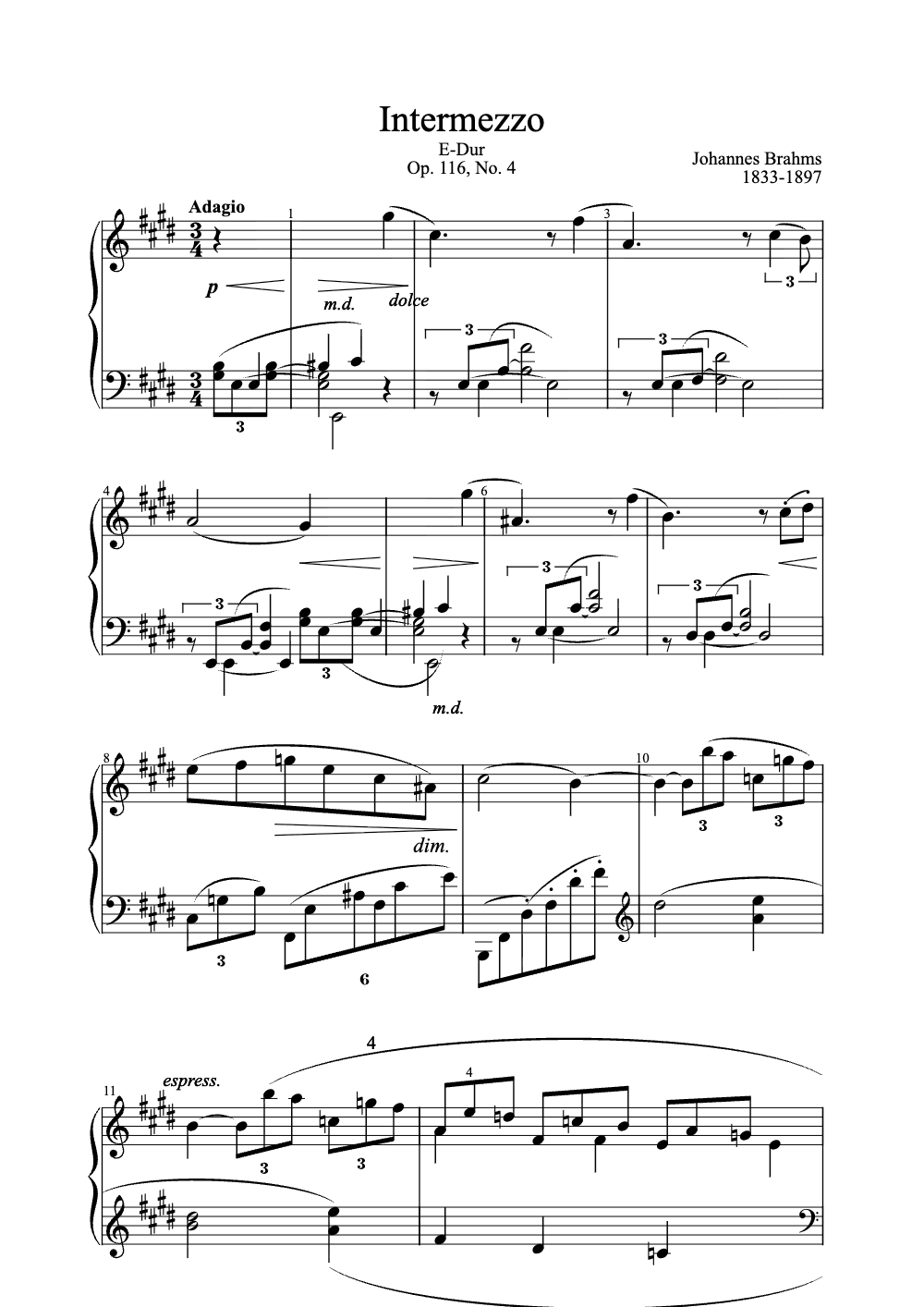 Sheet music preview for Intermezzo