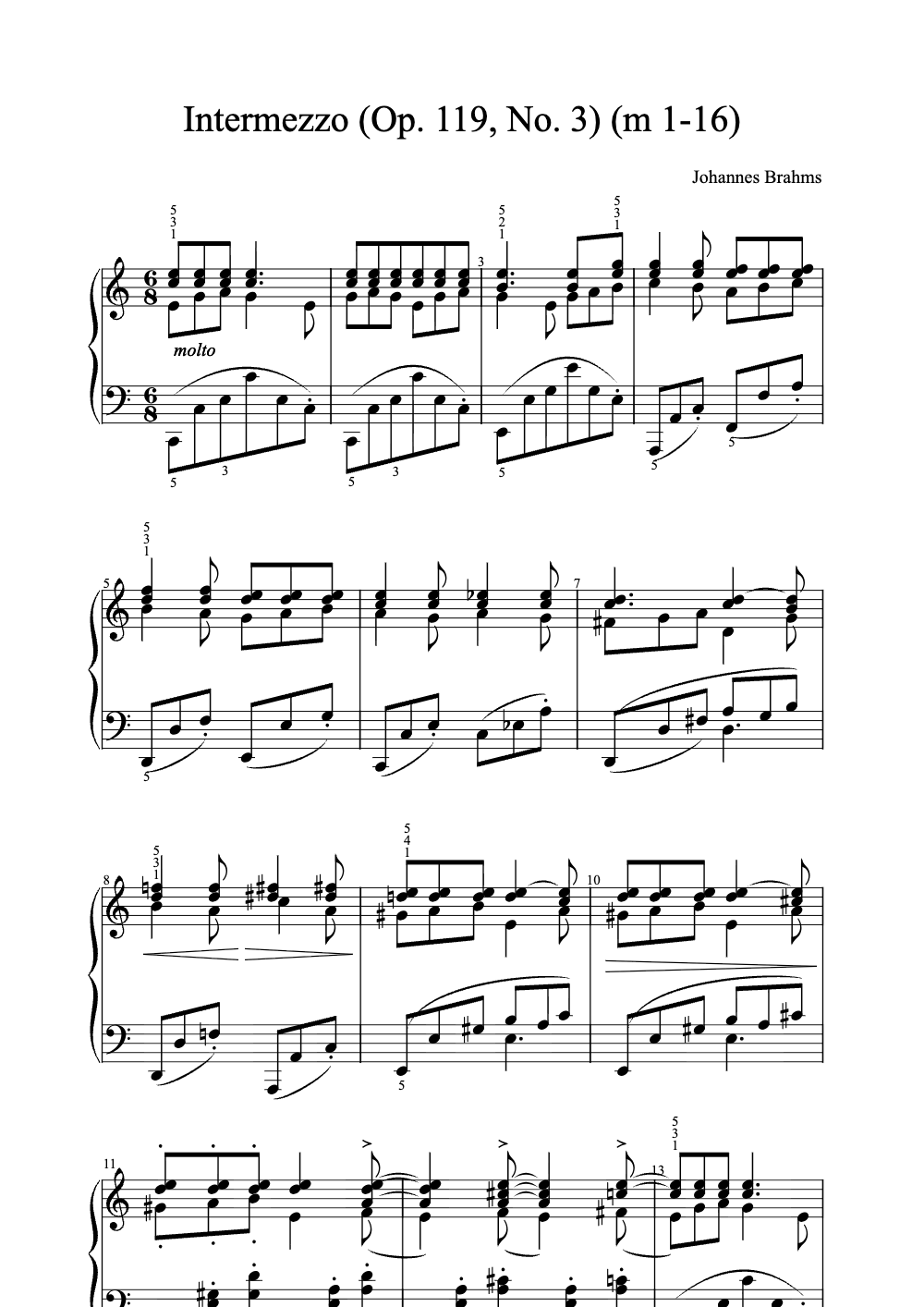 Sheet music preview for Intermezzo (Op. 119, No. 3)