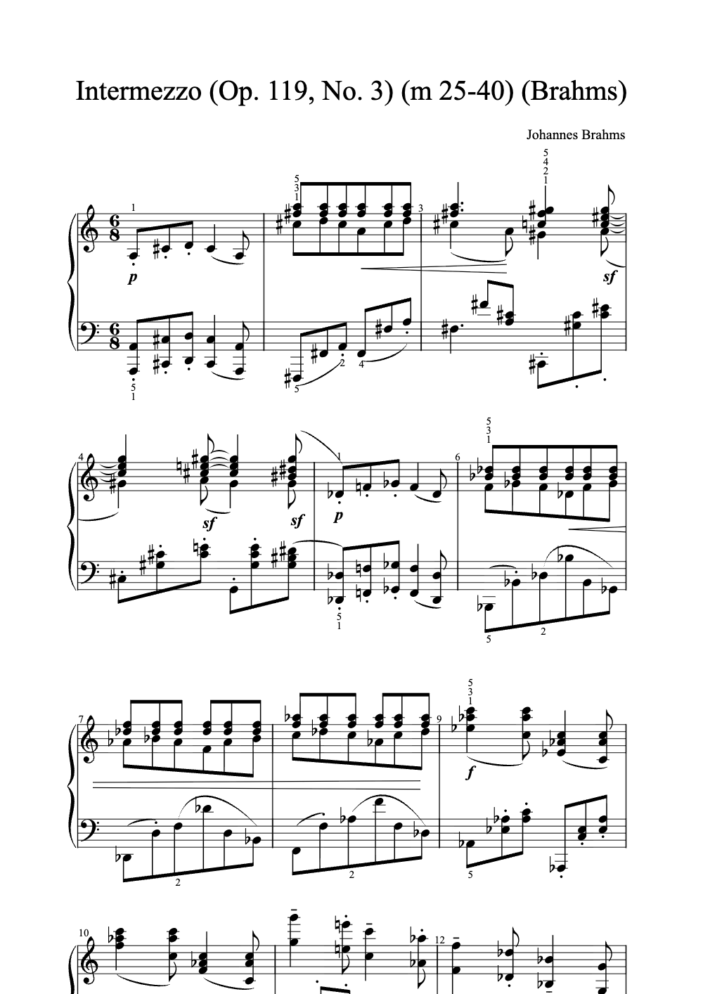 Sheet music preview for Intermezzo (Op. 119, No. 3)