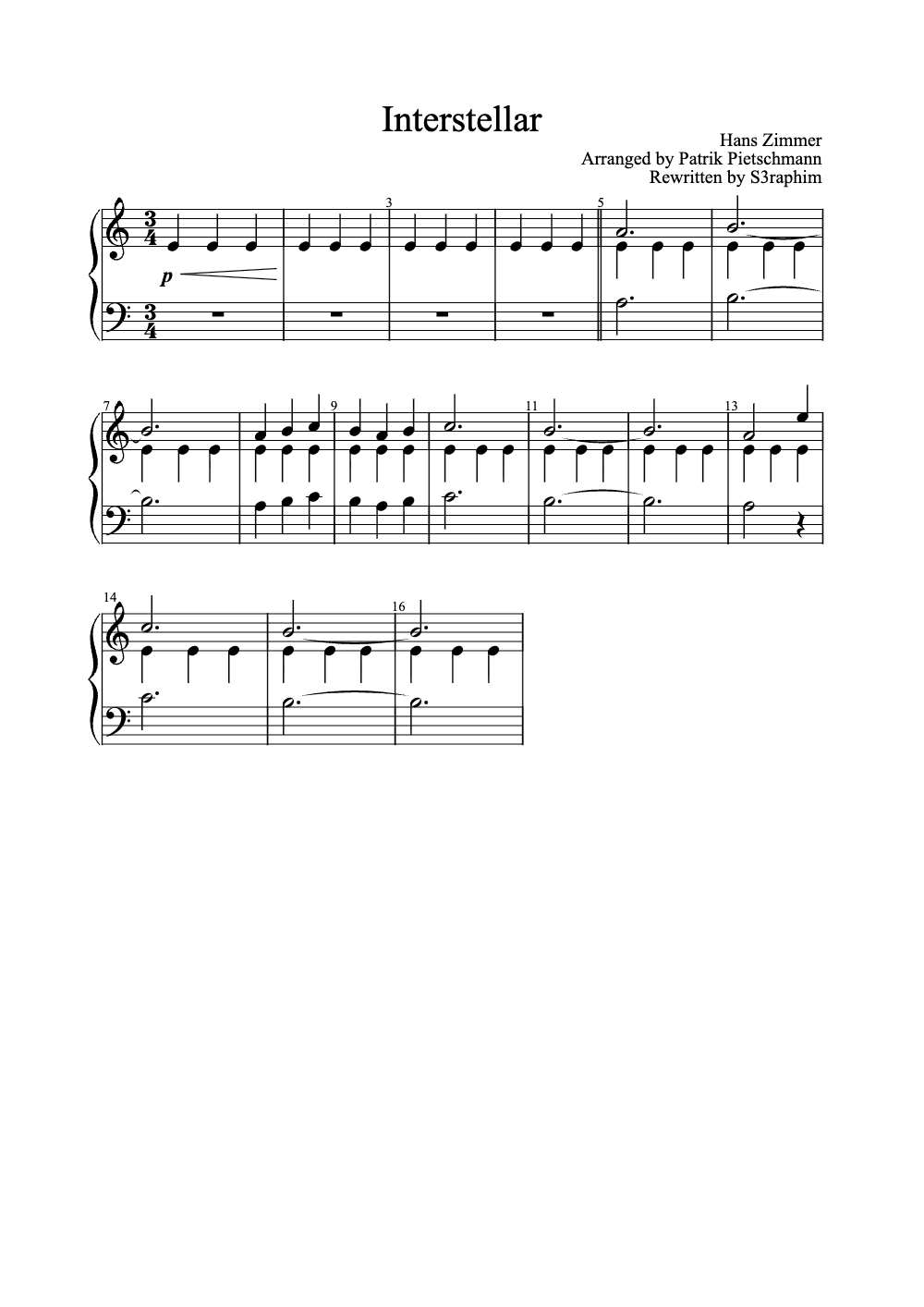 Sheet music preview for Interstellar