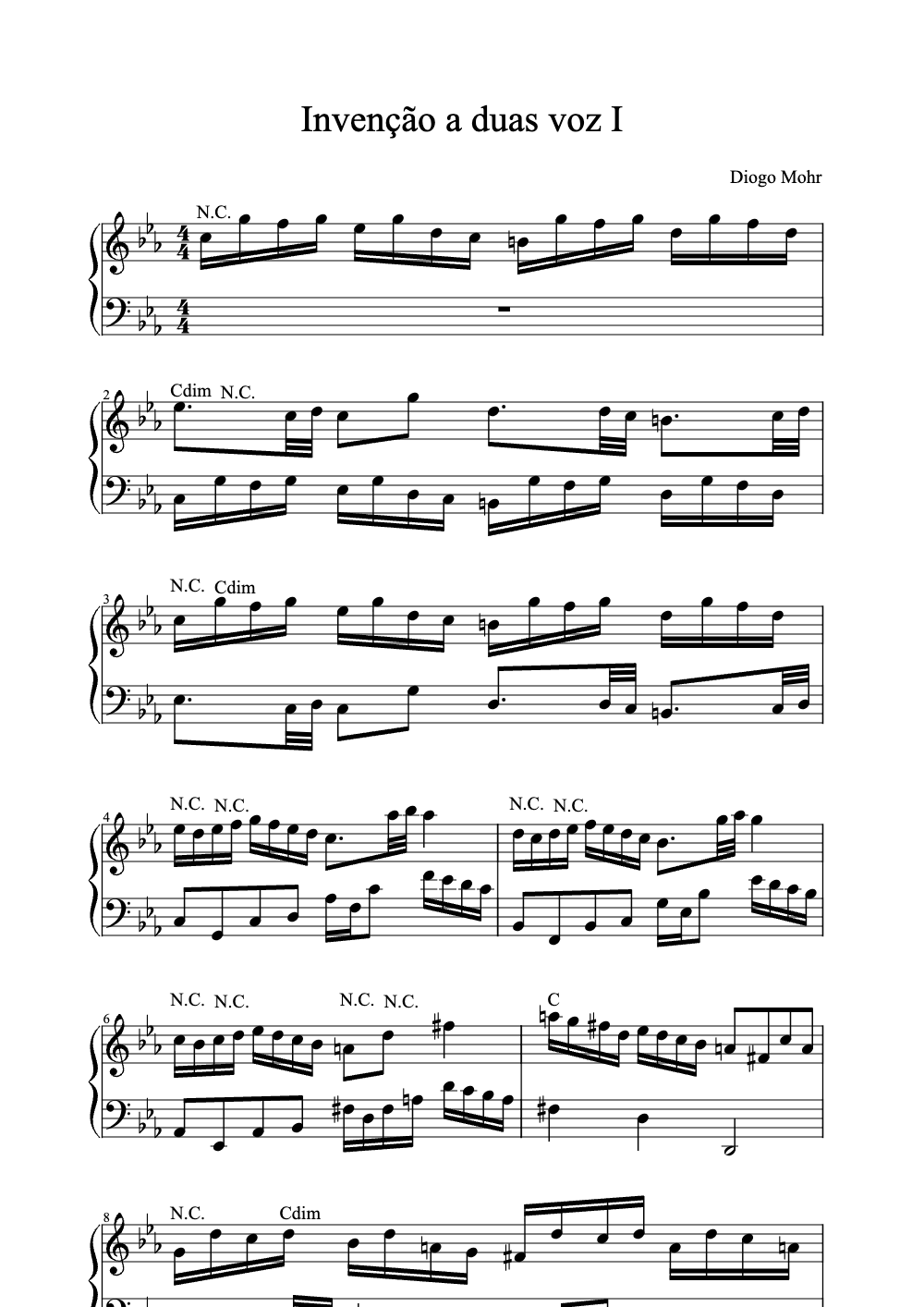 Sheet music preview for Invenção a Duas Vozes I