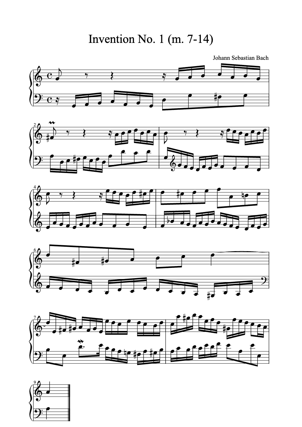 Sheet music preview for Invention No. 1
