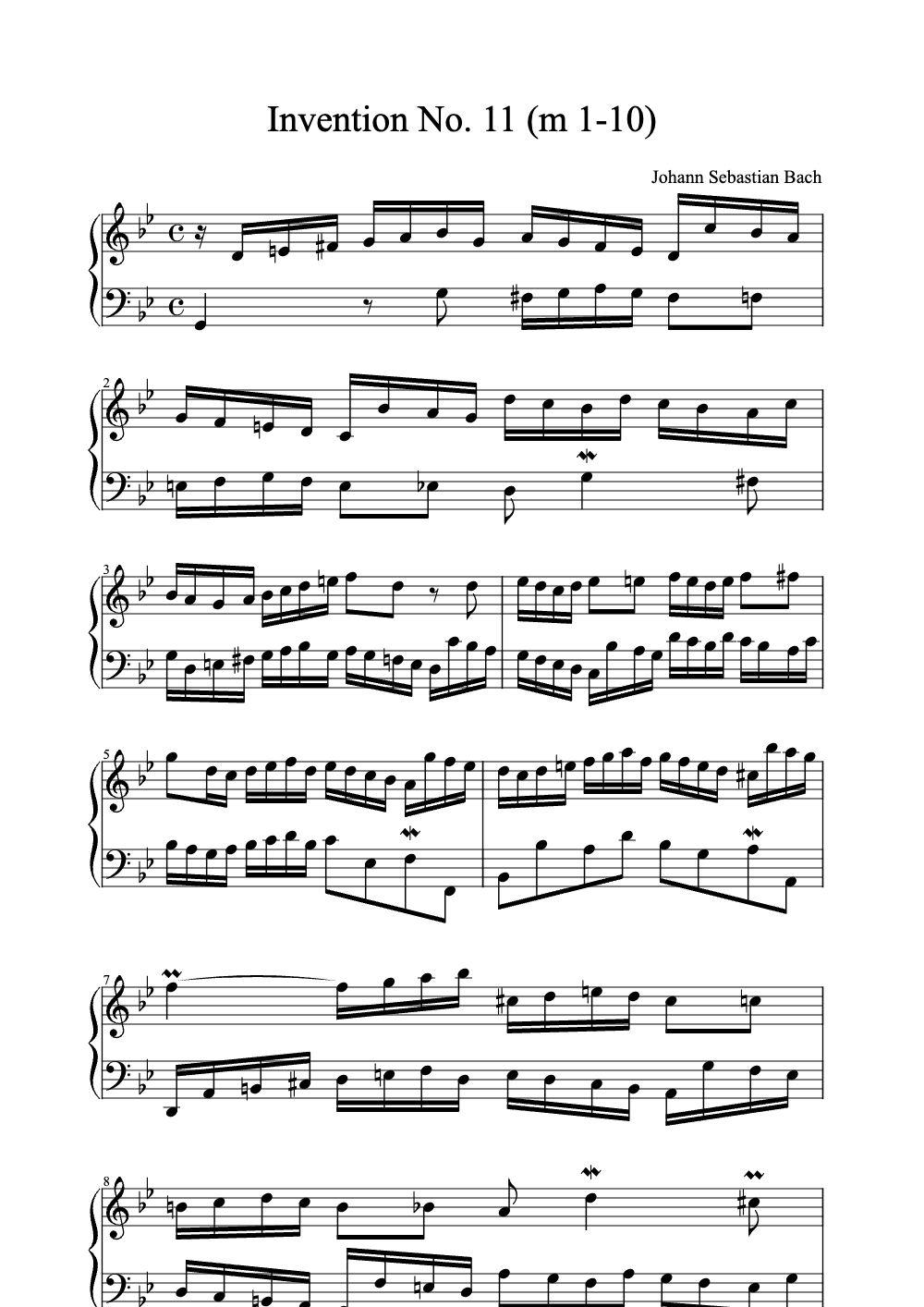 Sheet music preview for Invention No. 11