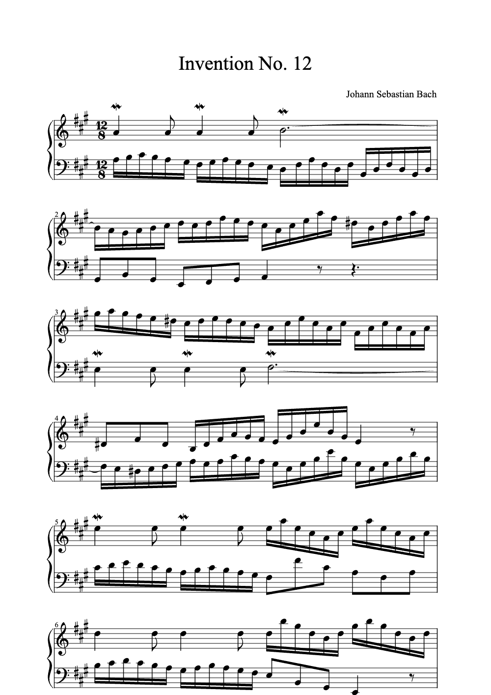 Sheet music preview for Invention No. 12