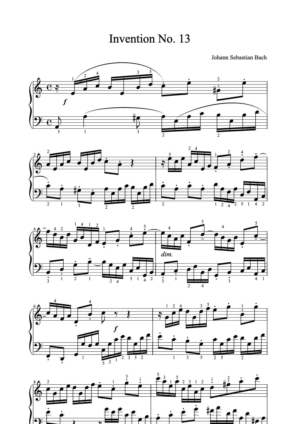 Sheet music preview for Invention No. 13