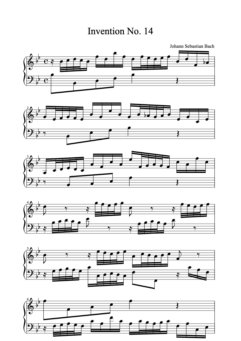 Sheet music preview for Invention No. 14
