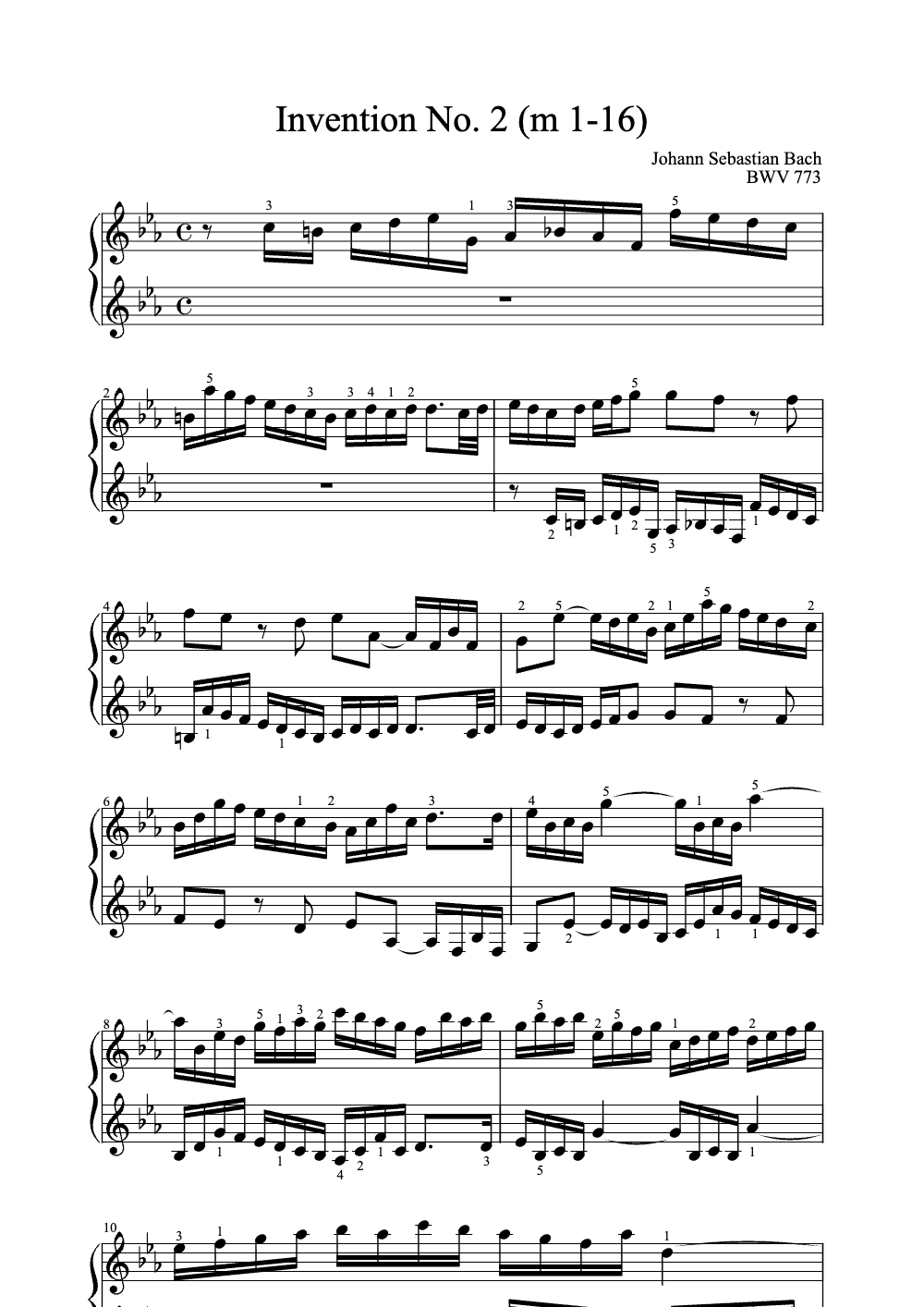 Sheet music preview for Invention No. 2