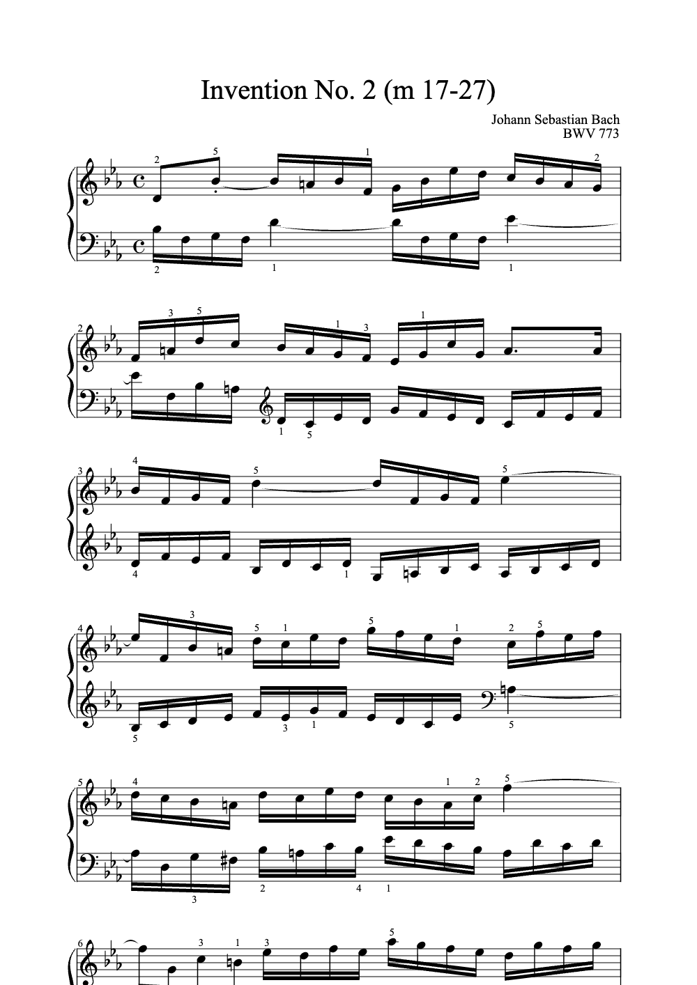 Sheet music preview for Invention No. 2
