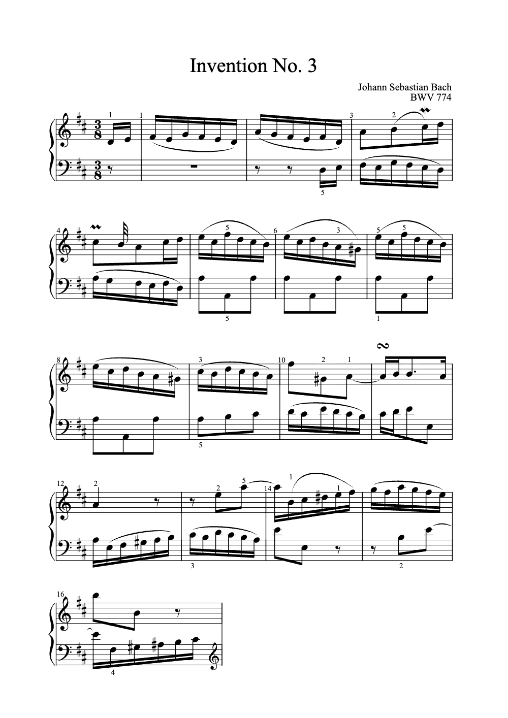 Sheet music preview for Invention No. 3