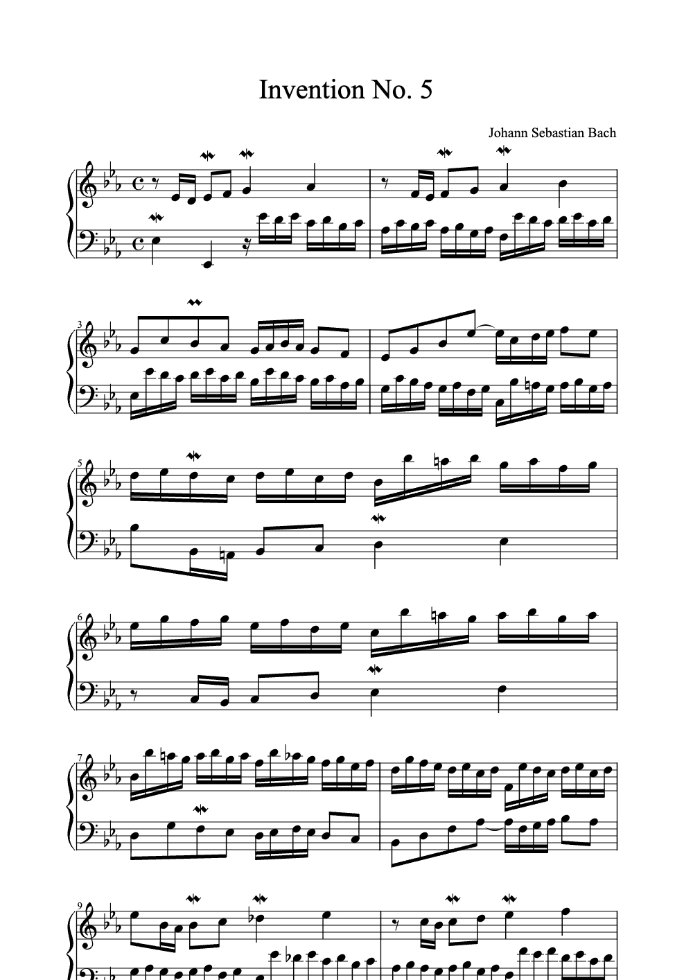 Sheet music preview for Invention No. 5