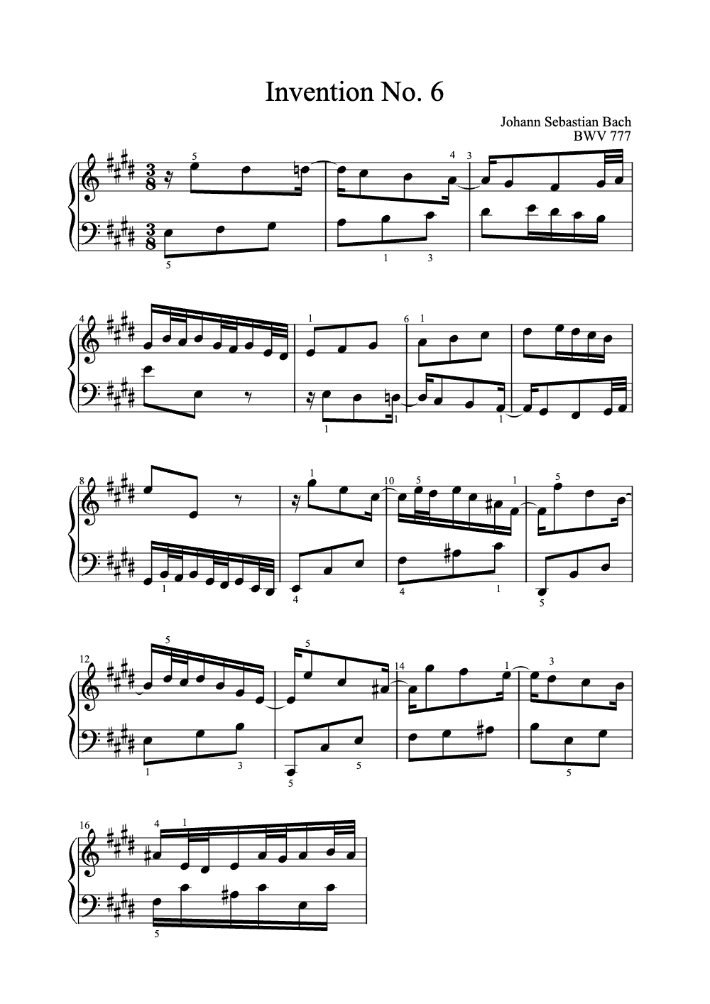 Sheet music preview for Invention No. 6
