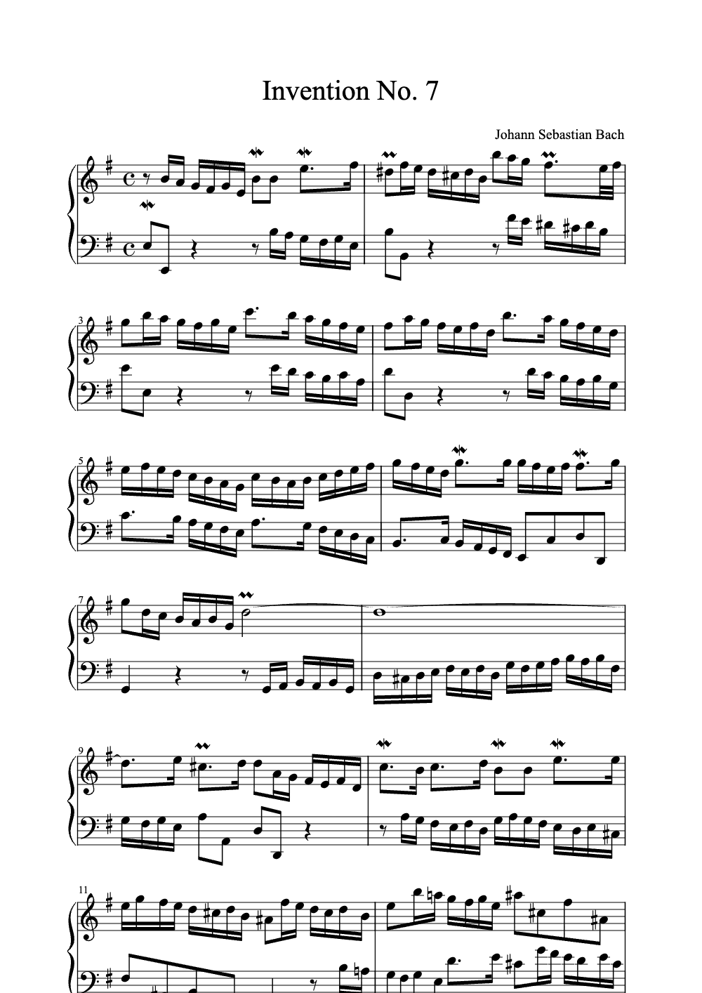 Sheet music preview for Invention No. 7
