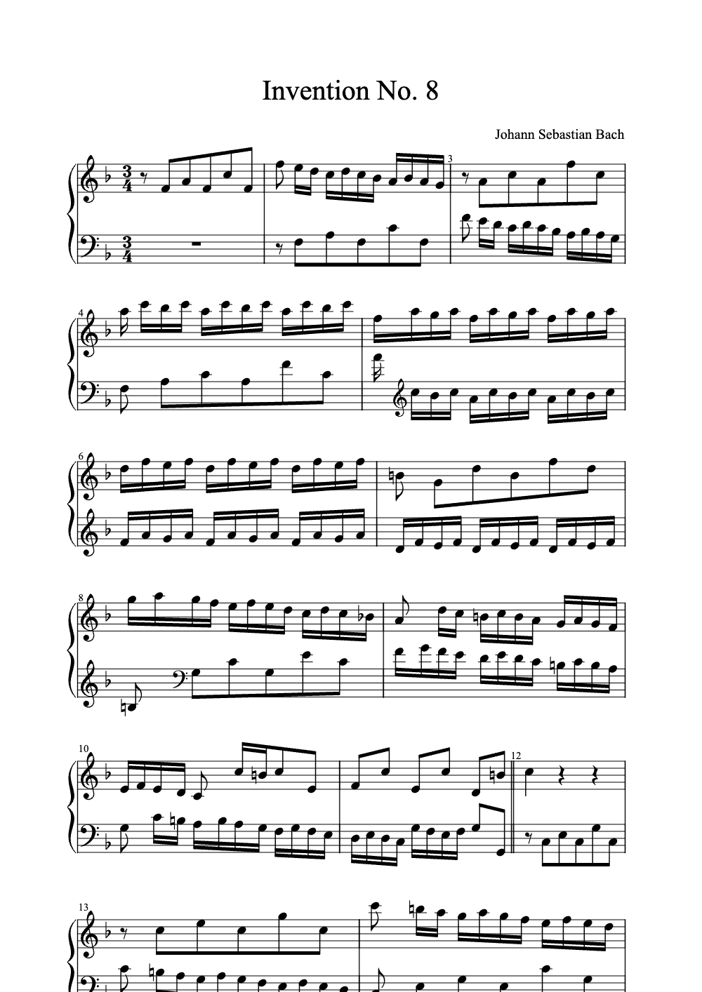 Sheet music preview for Invention No. 8