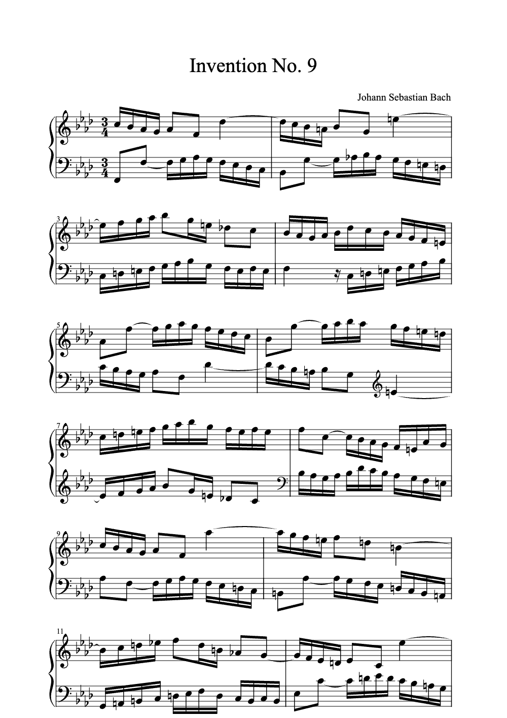 Sheet music preview for Invention No. 9