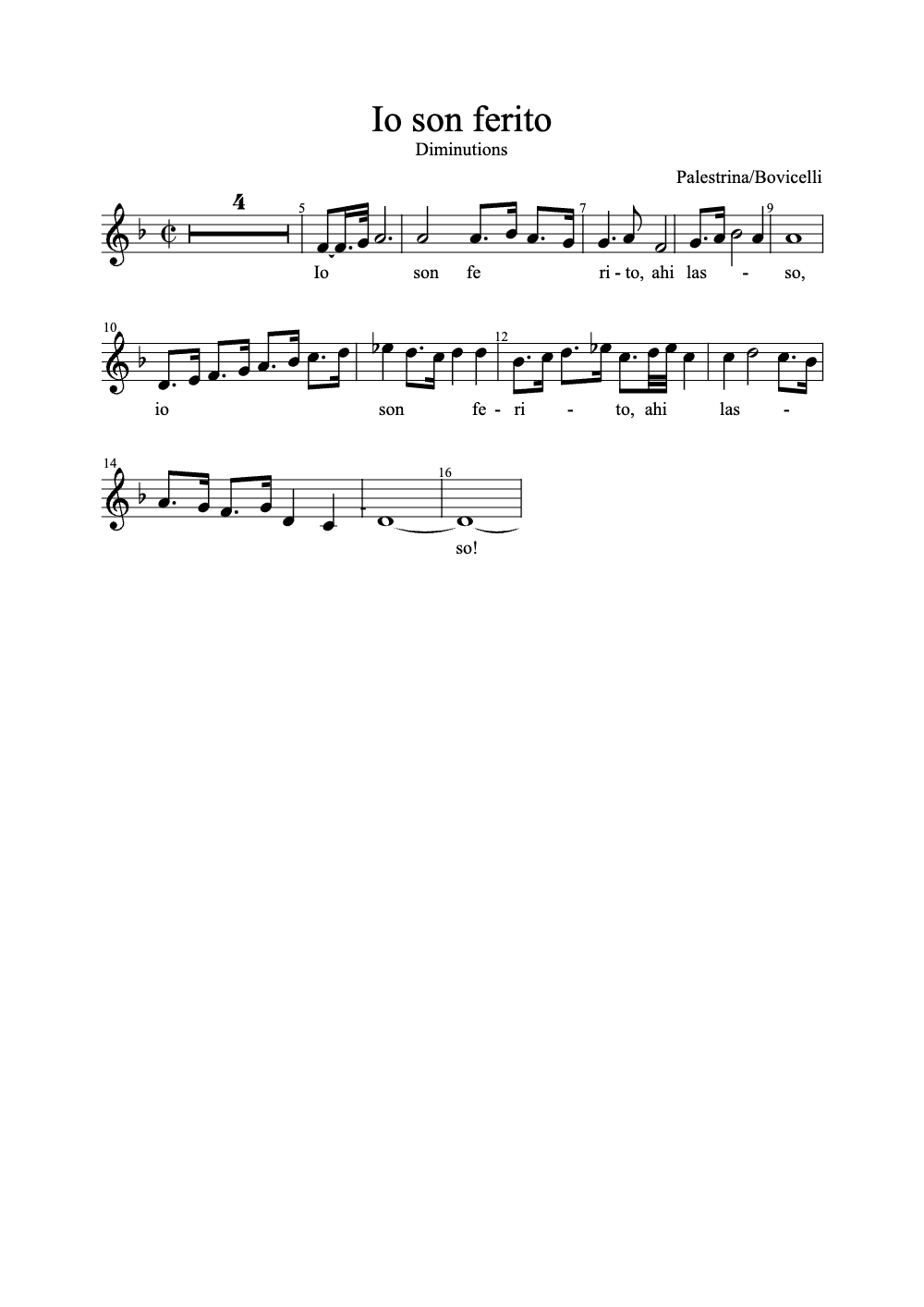 Sheet music preview for Io Son Ferito
