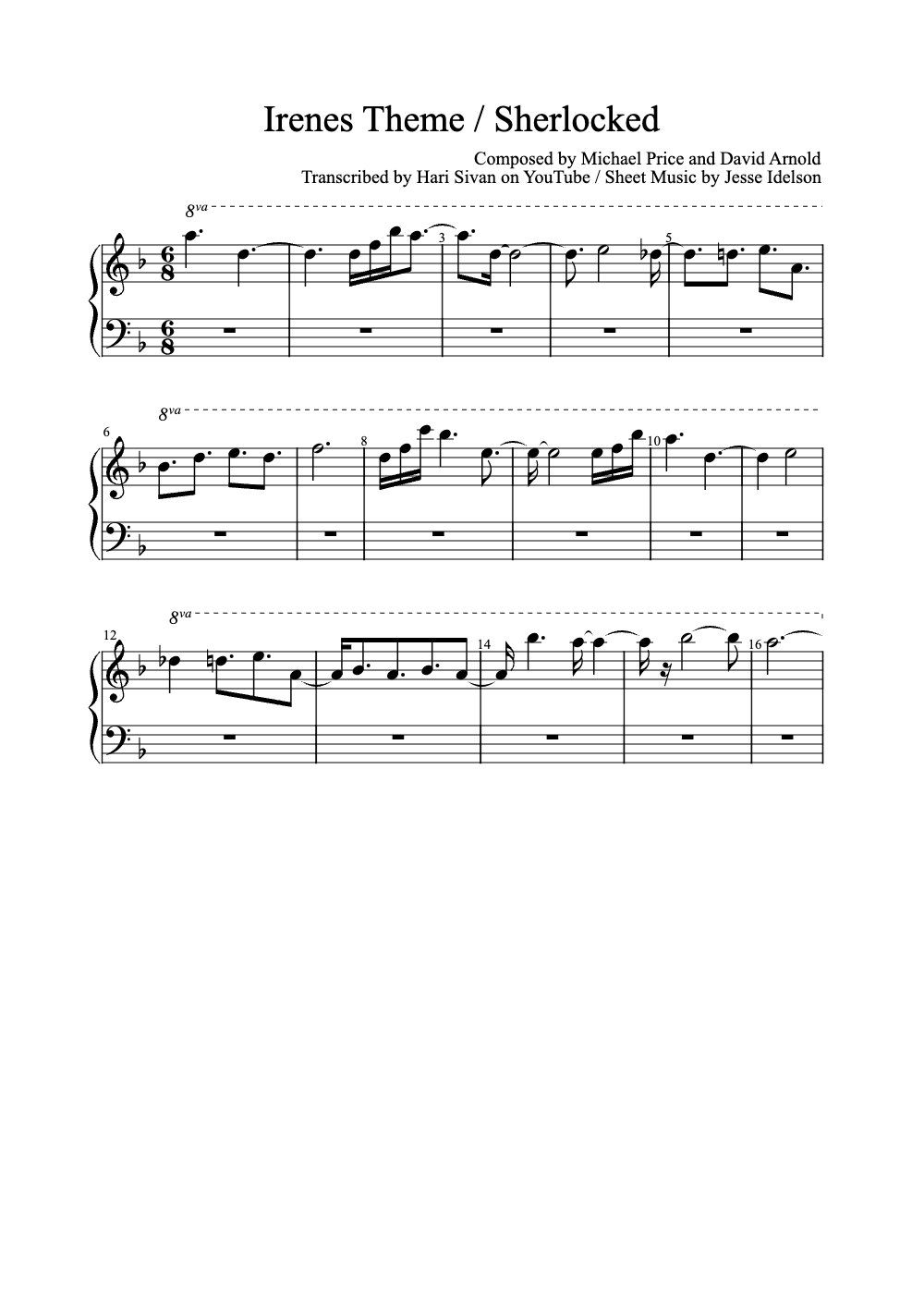 Sheet music preview for Irene's Theme