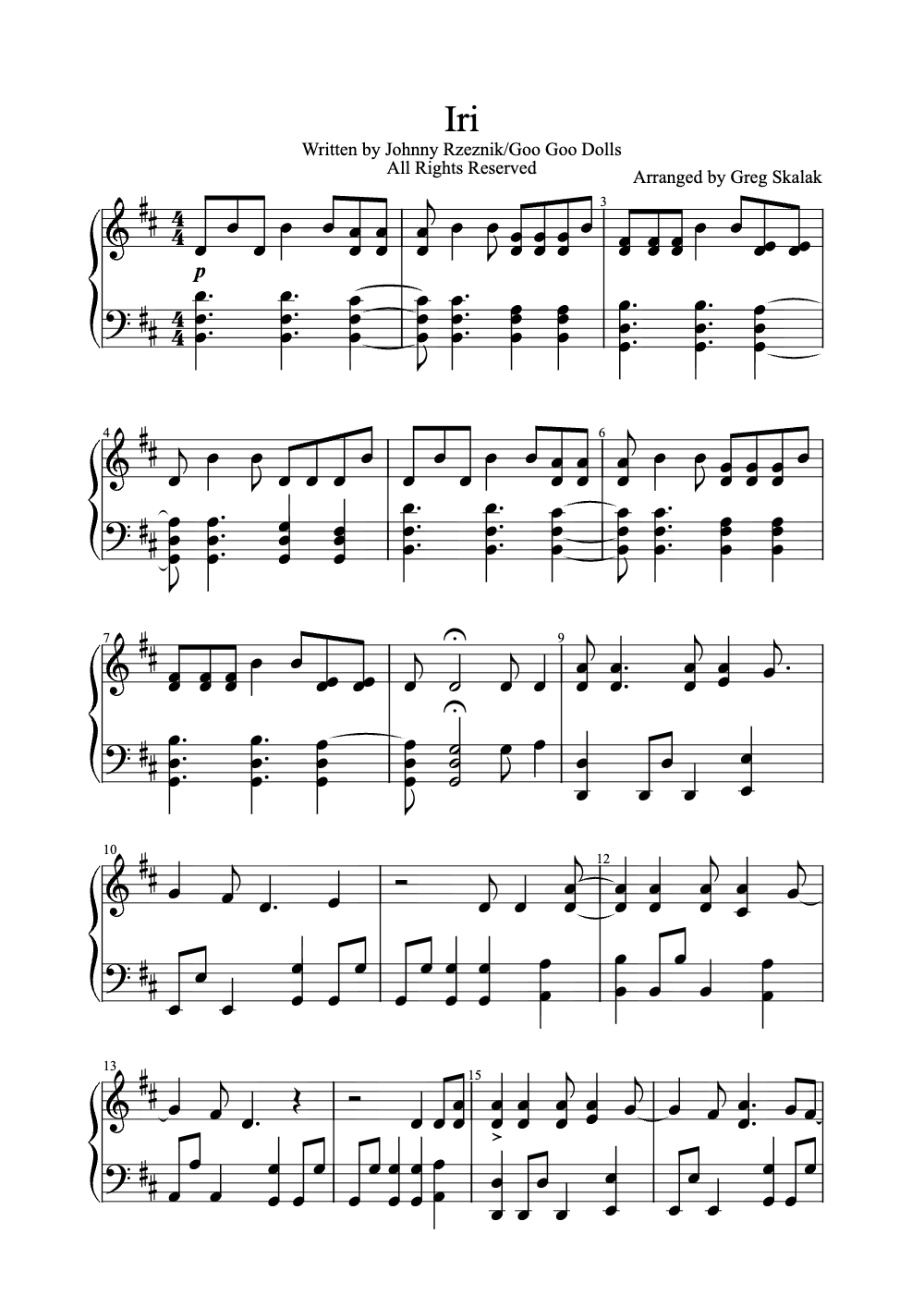 Sheet music preview for Iri