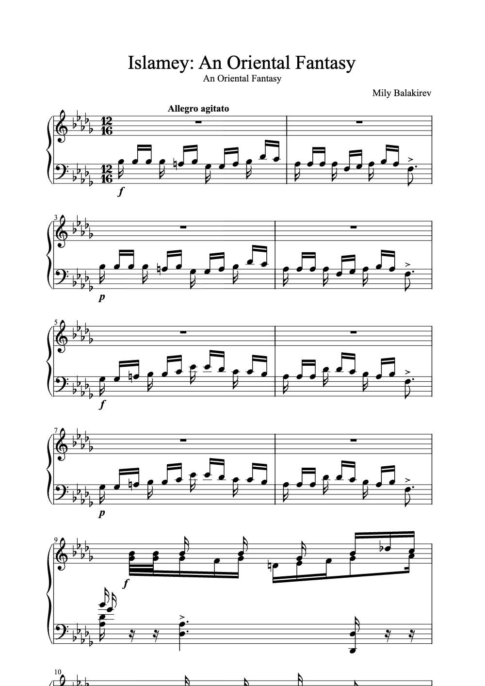 Sheet music preview for Islamey: An Oriental Fantasy