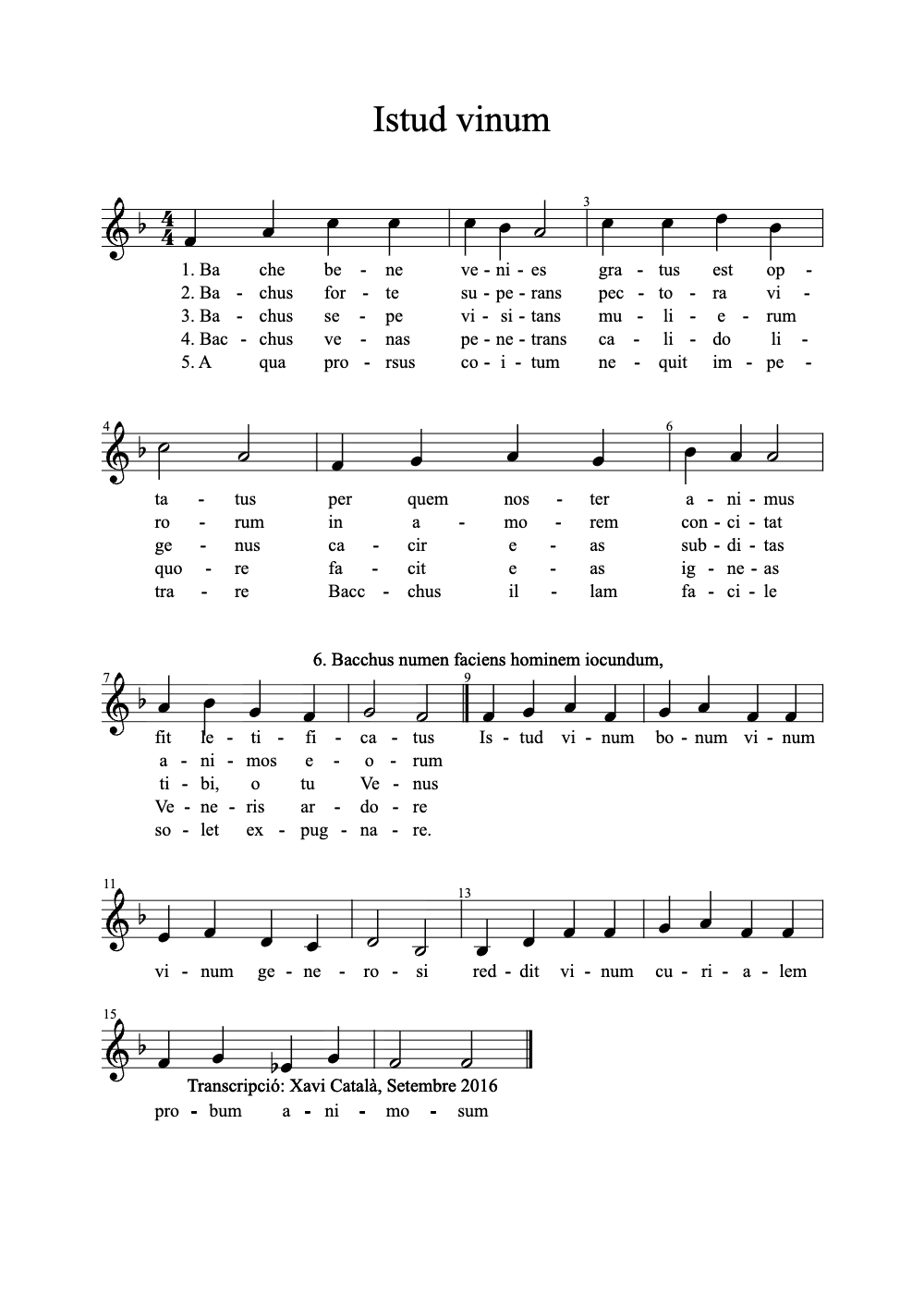 Sheet music preview for Istud Vinum