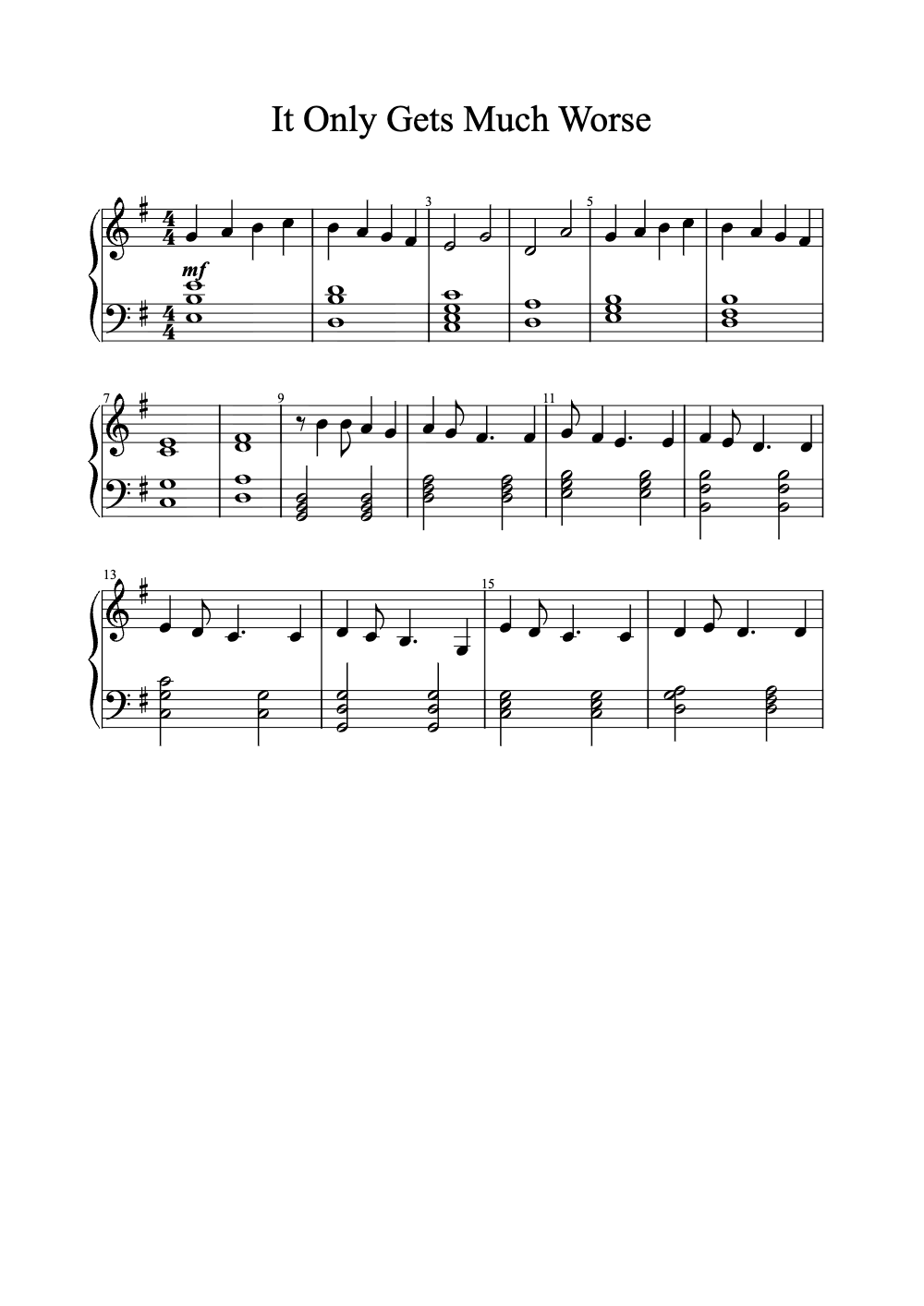 Sheet music preview for It Only Gets Much Worse