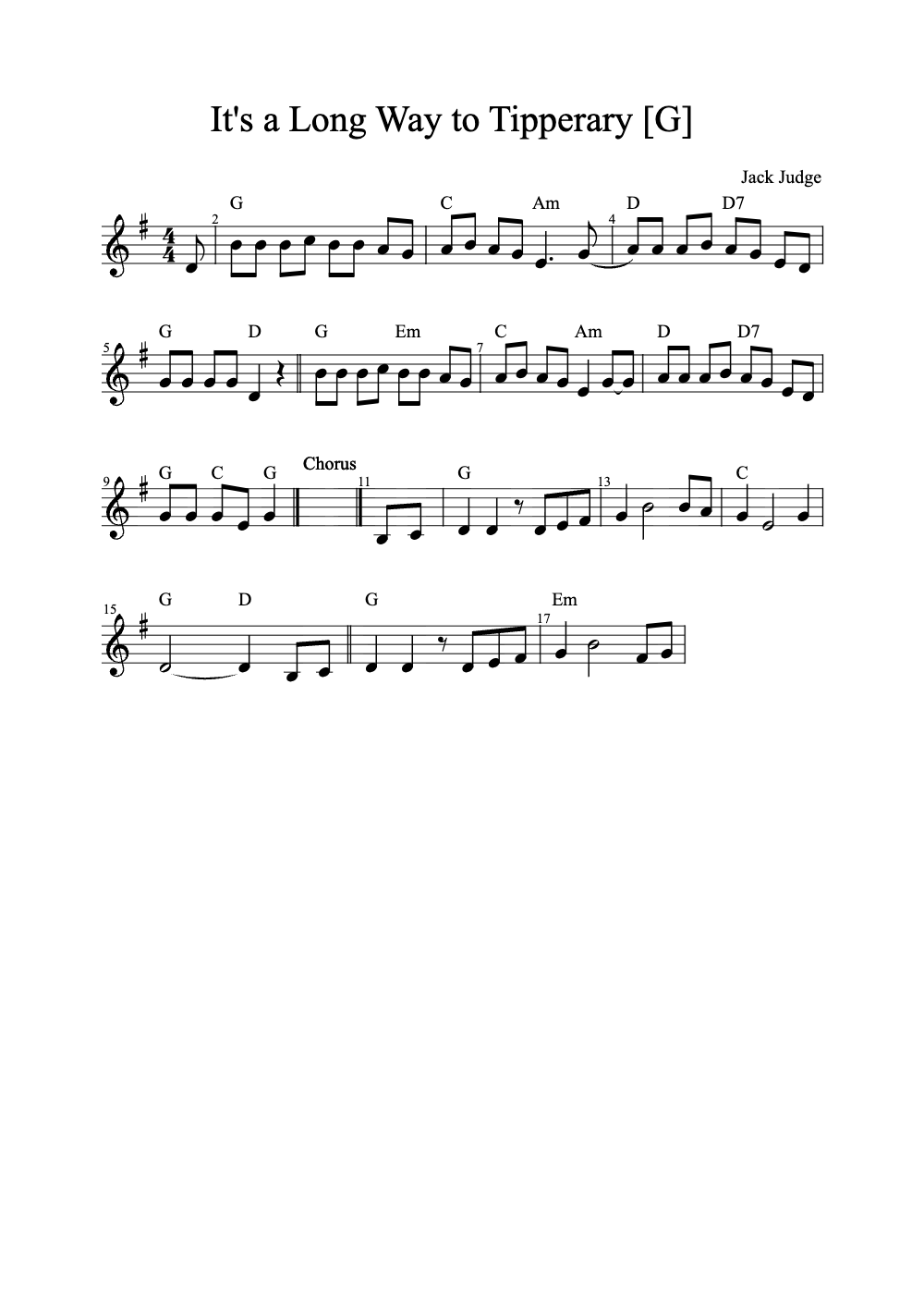 Sheet music preview for It's a Long Way to Tipperary