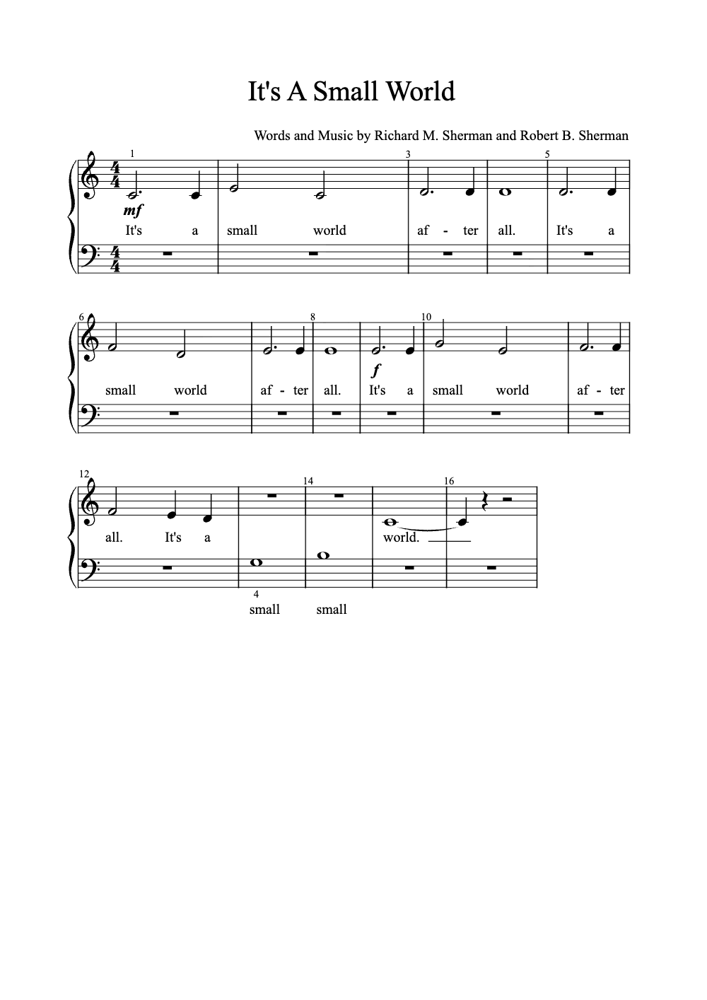 Sheet music preview for It's a Small World