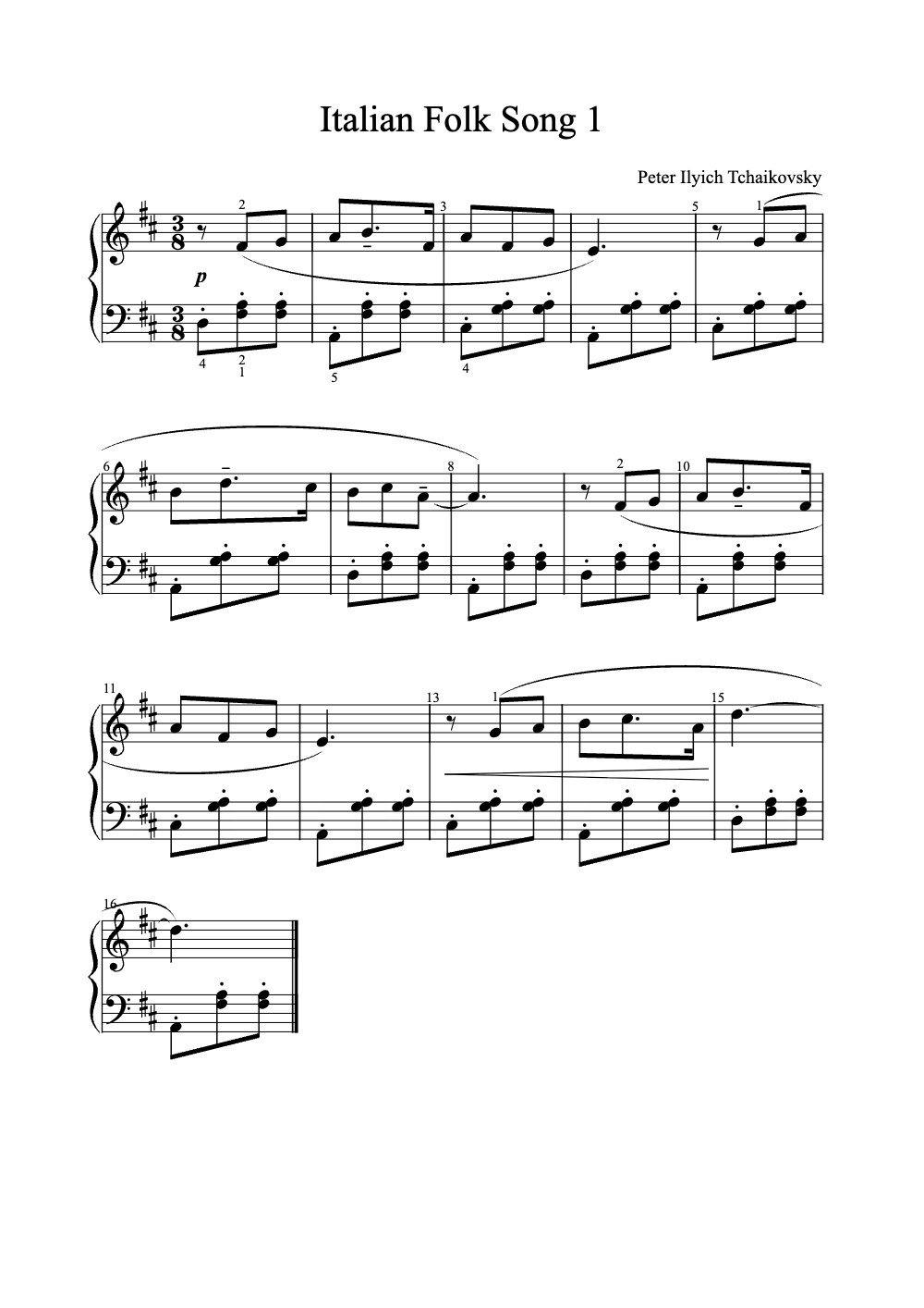 Sheet music preview for Italian Folk Song 1