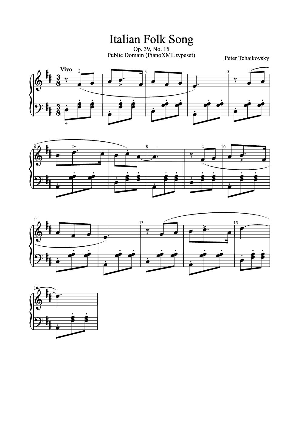Sheet music preview for Italian Folk Song