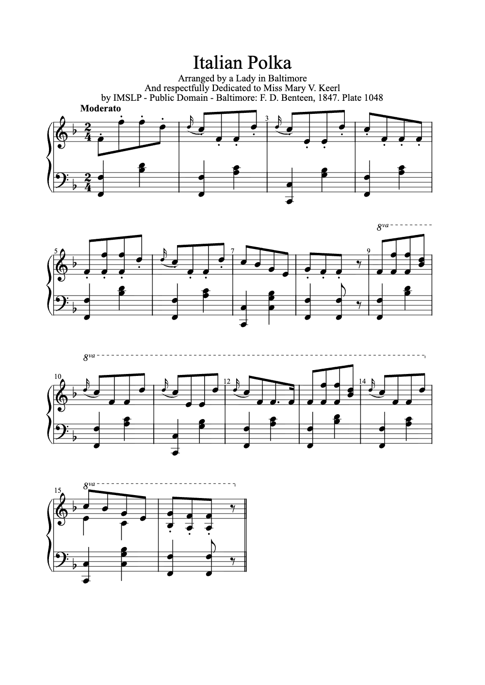 Sheet music preview for Italian Polka