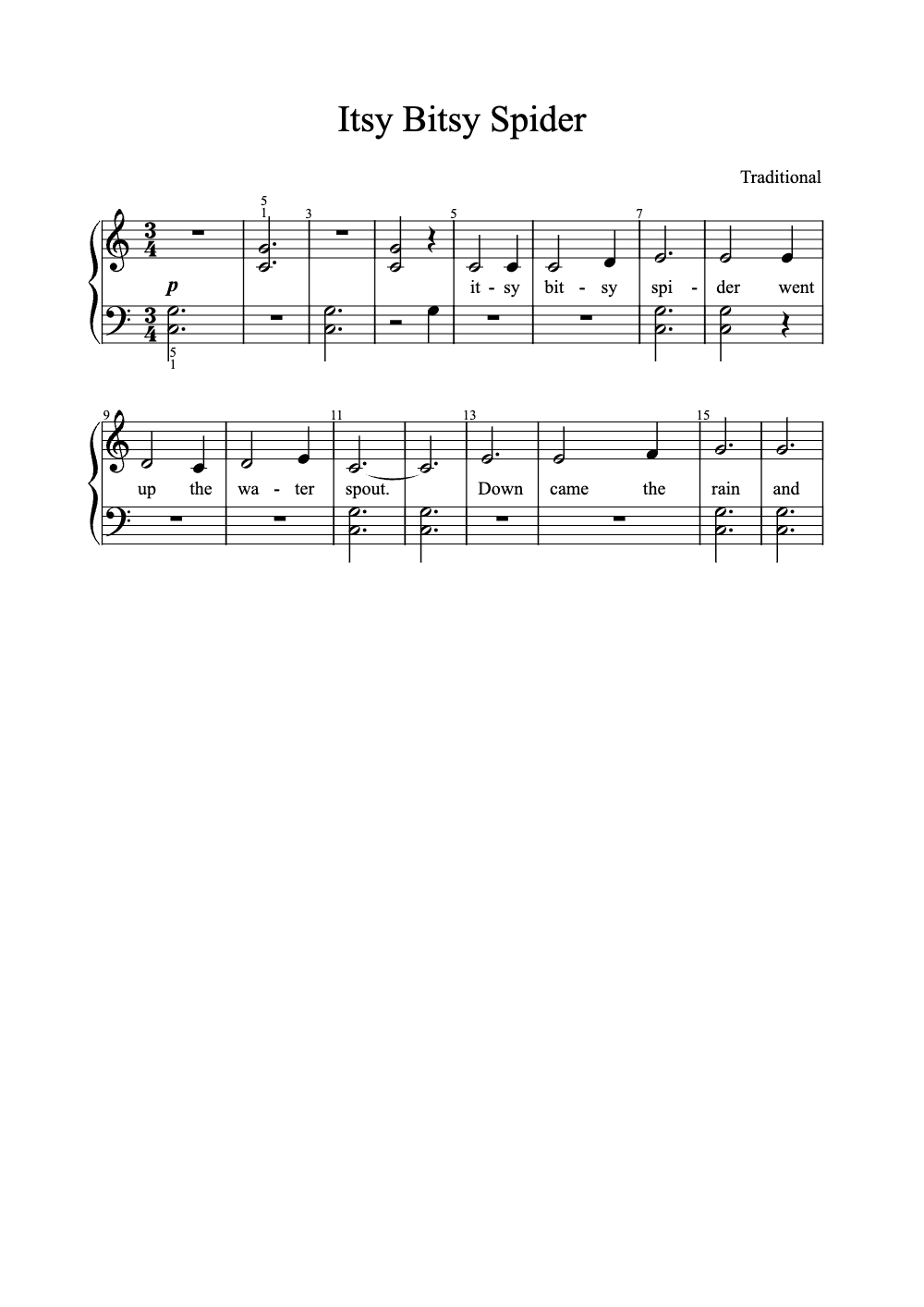 Sheet music preview for Itsy Bitsy Spider
