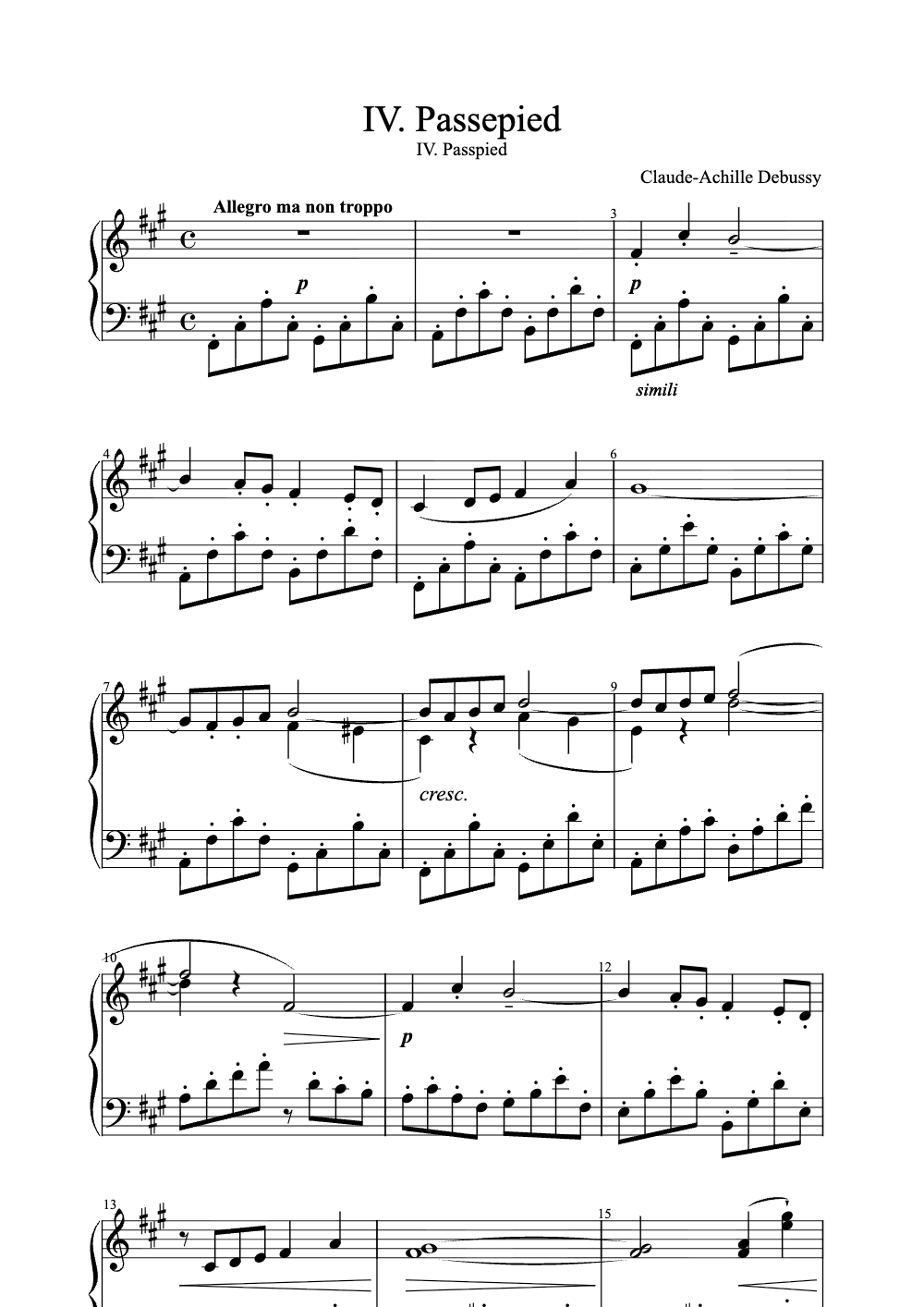 Sheet music preview for IV. Passepied