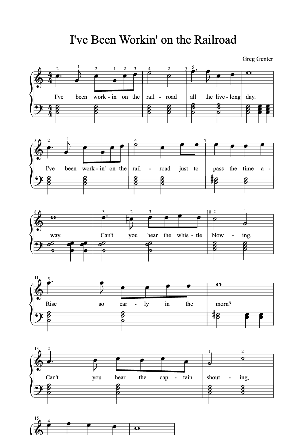 Sheet music preview for I've Been Working on the Railroad