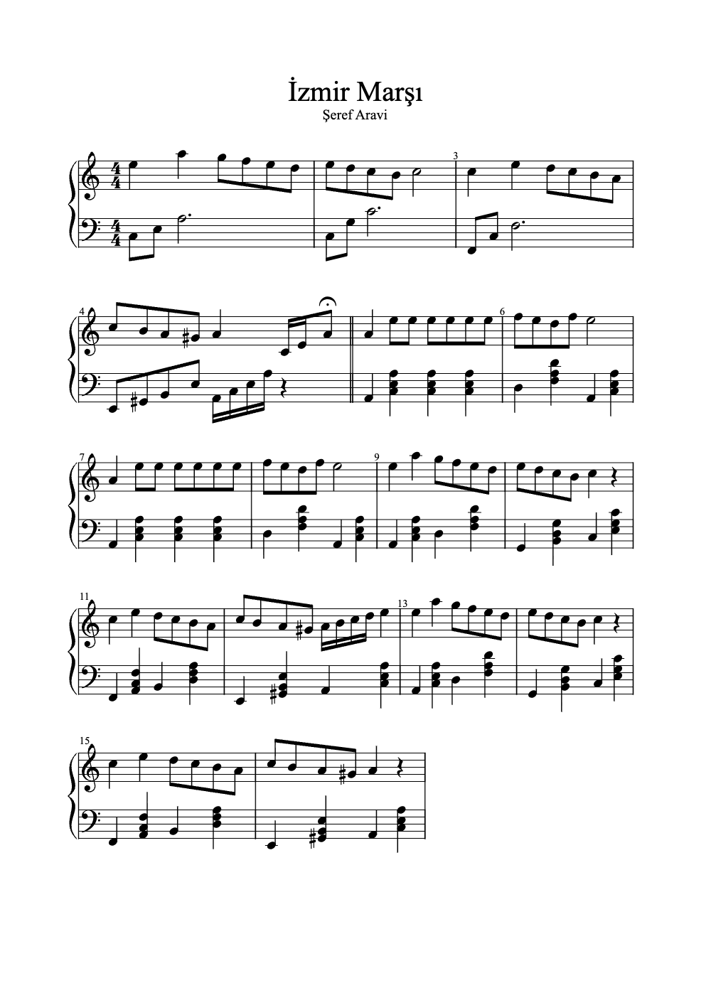 Sheet music preview for İzmir Marşı