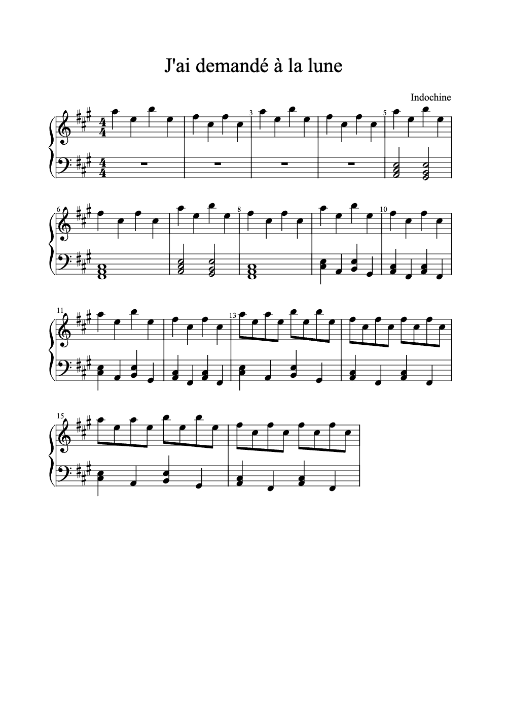 Sheet music preview for J'ai Demandé à la Lune