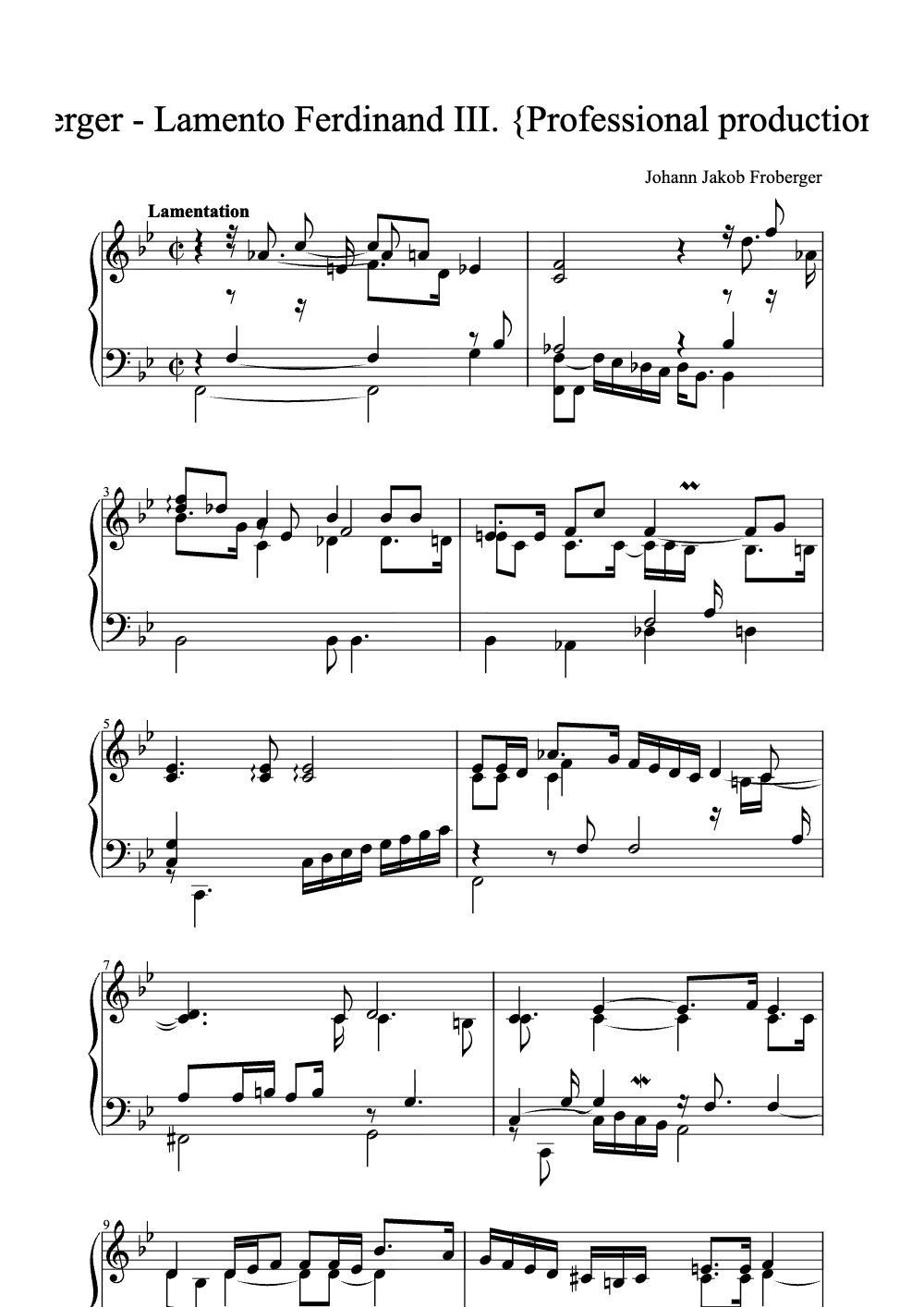 Sheet music preview for Lamento Ferdinand III