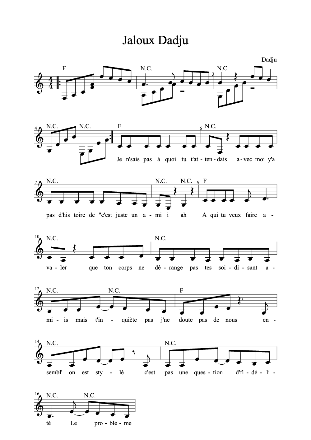 Sheet music preview for Jaloux
