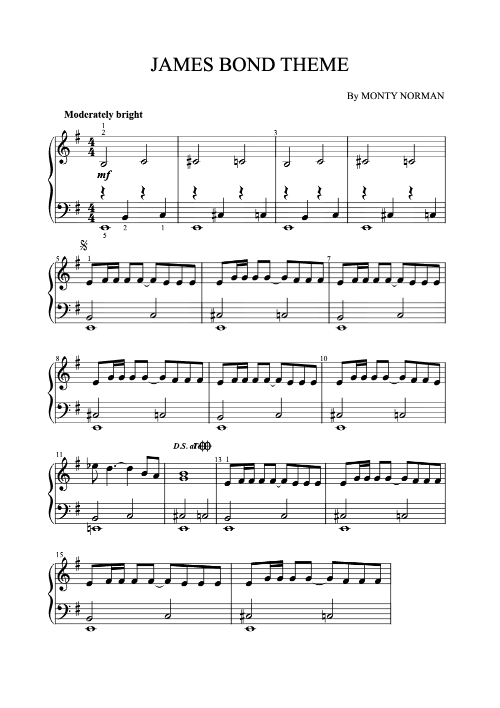 Sheet music preview for James Bond Theme