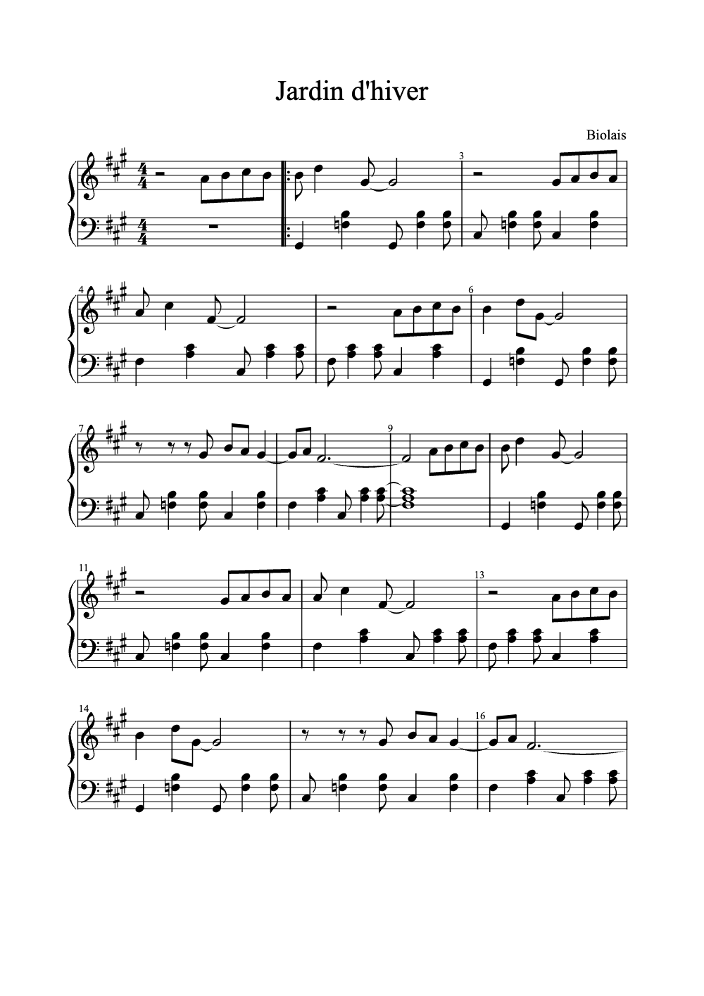 Sheet music preview for Jardin d'Hiver