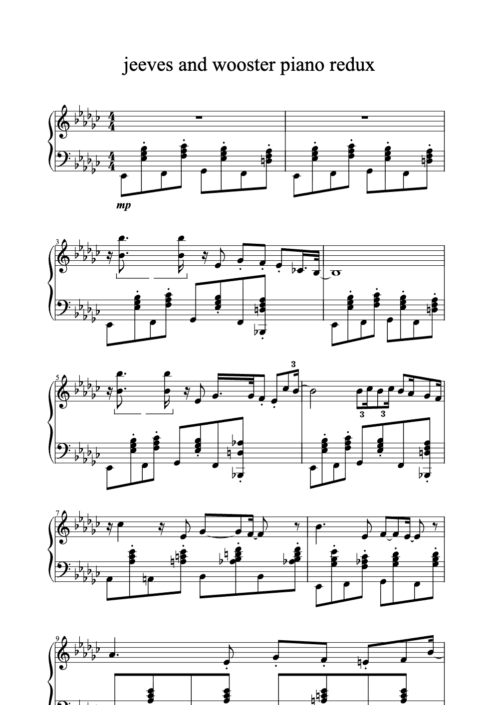 Sheet music preview for Jeeves and Wooster Piano Redux