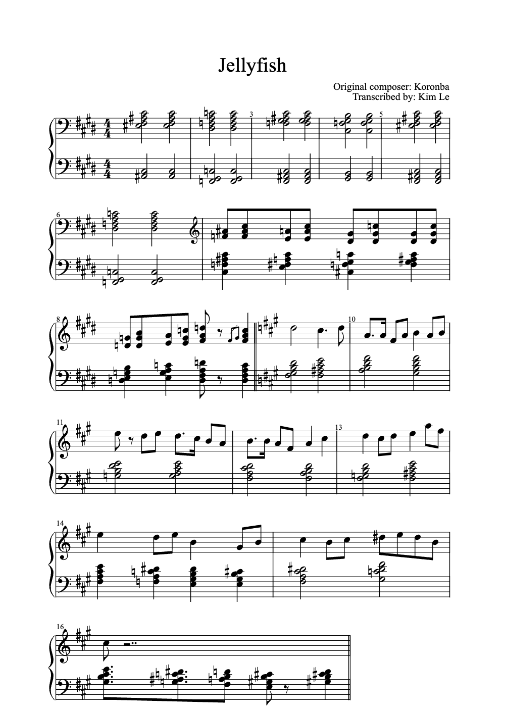 Sheet music preview for Jellyfish