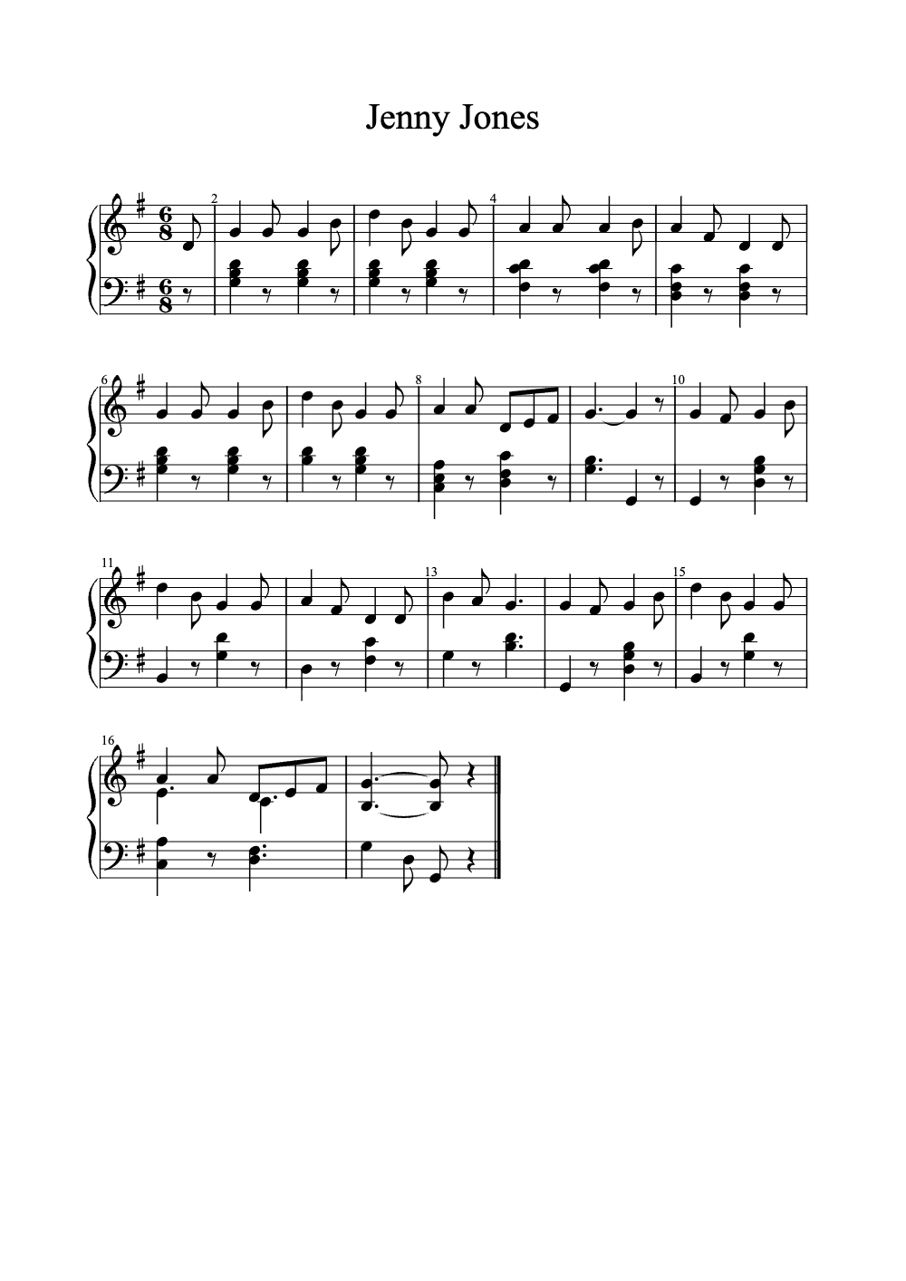 Sheet music preview for Jenny Jones