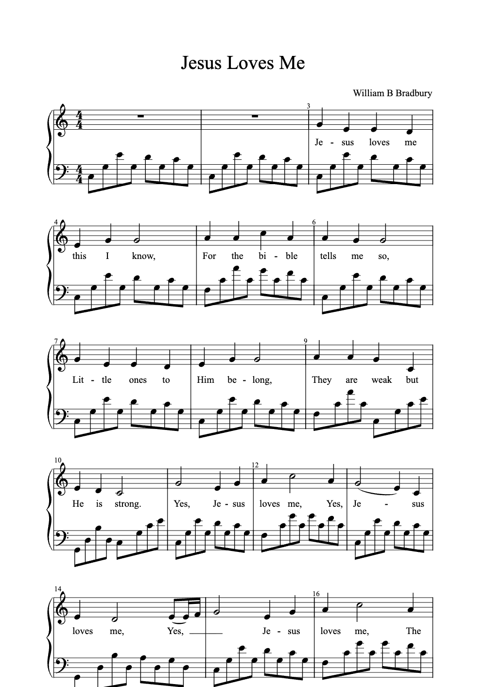 Sheet music preview for Jesus Loves Me