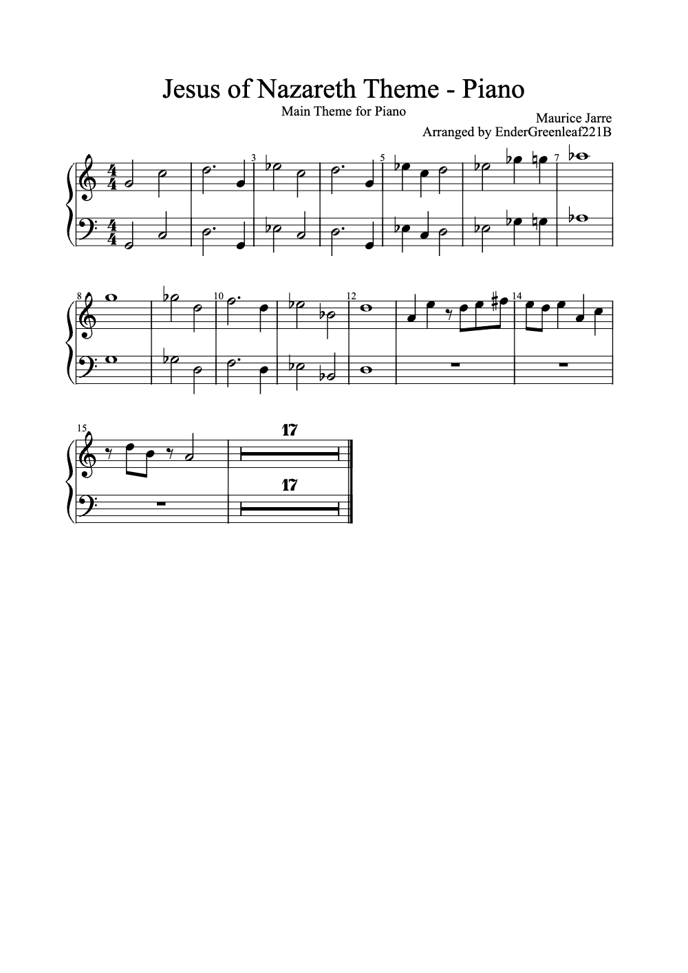 Sheet music preview for Jesus of Nazareth Theme