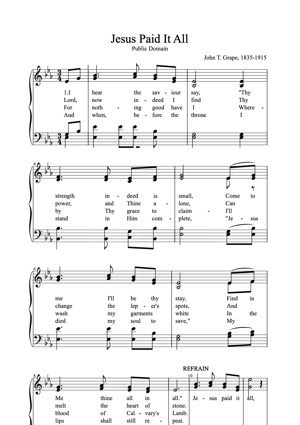 Sheet music preview for Jesus Paid It All