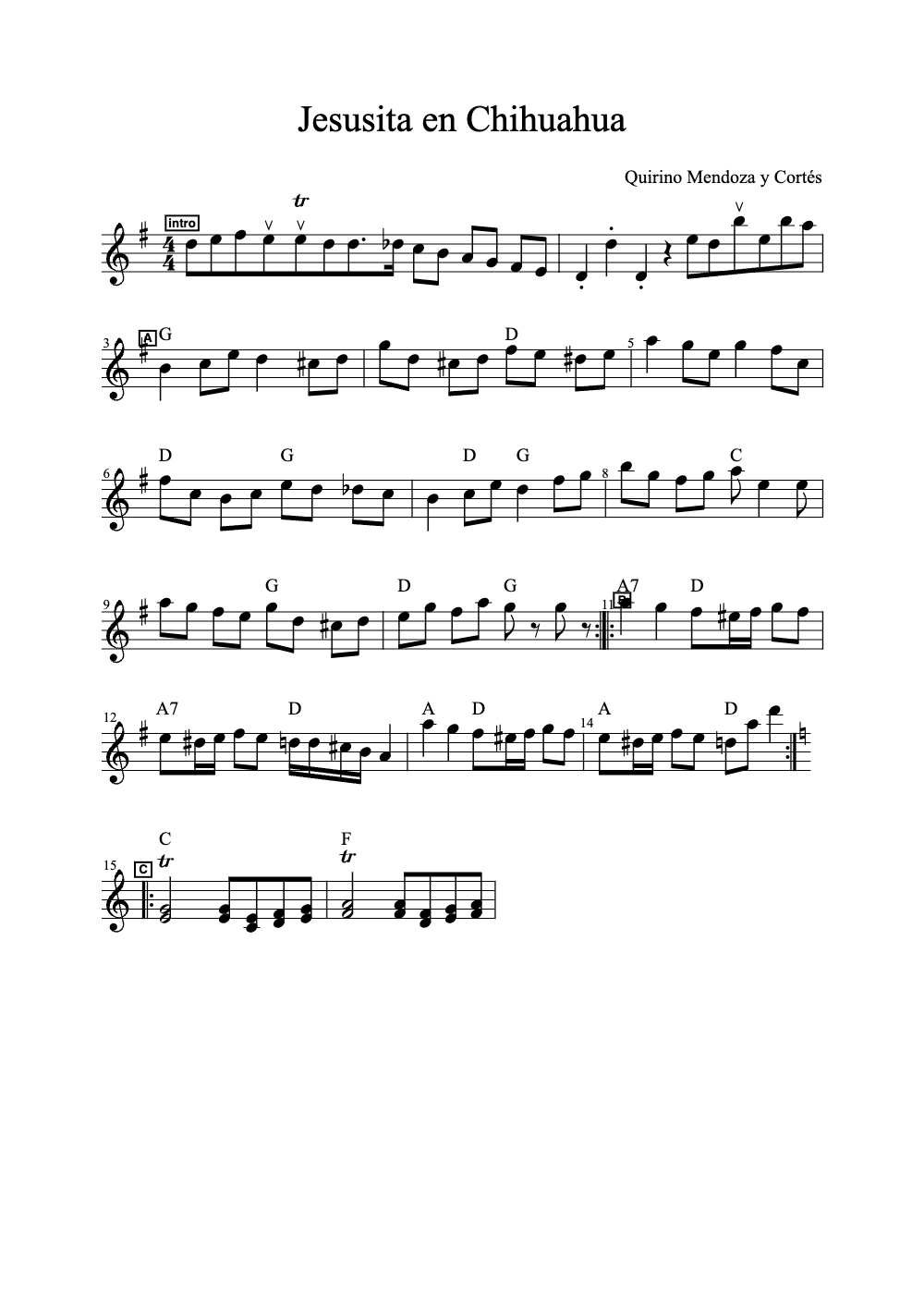 Sheet music preview for Jesusita En Chihuahua