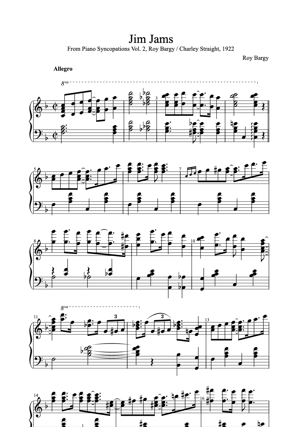 Sheet music preview for Jim Jams
