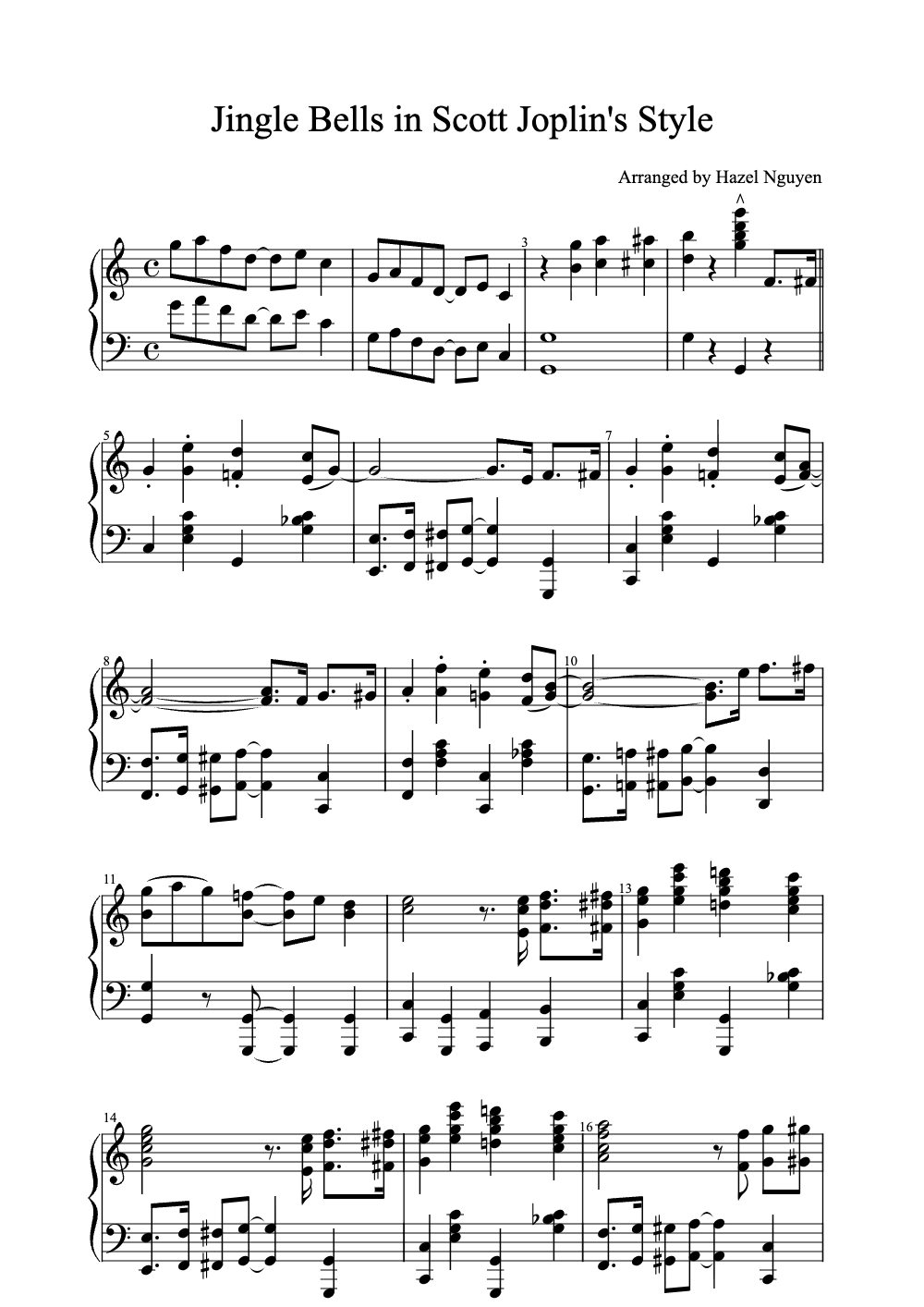 Sheet music preview for Jingle Bells in Scott Joplin's Style